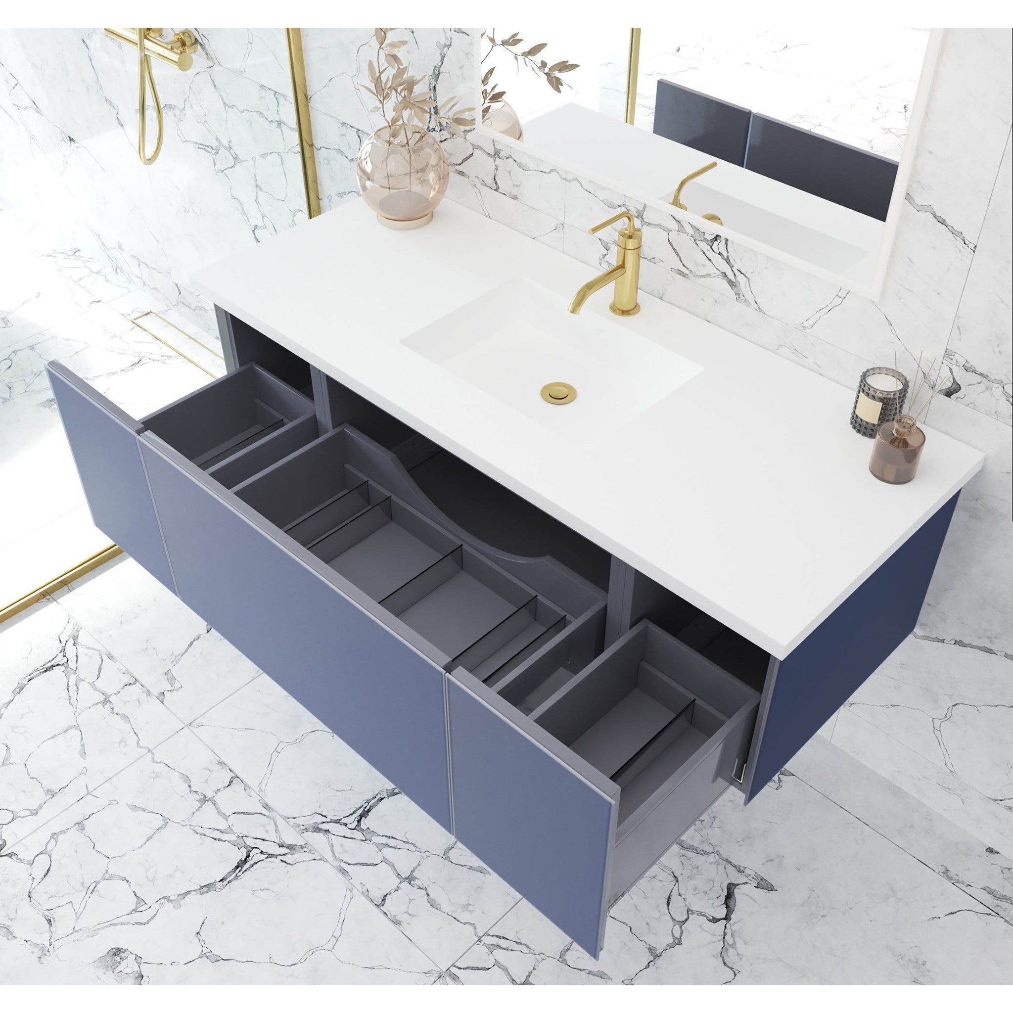 Vitri 54" Nautical Blue Bathroom Vanity with VIVA Stone Matte White Solid Surface Countertop