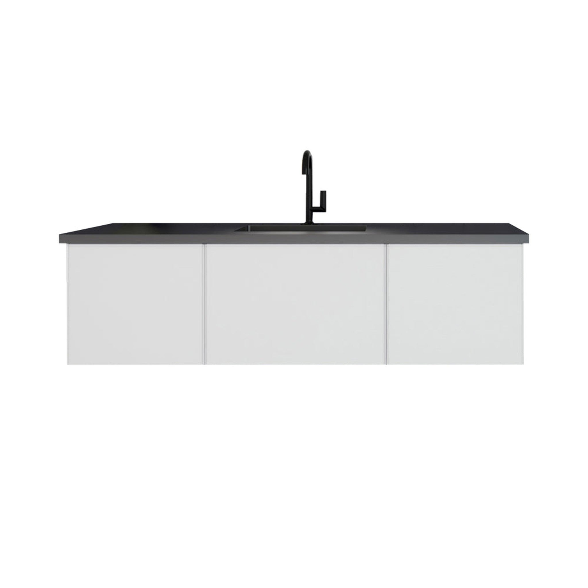 Vitri 60" Cloud White Single Sink Bathroom Vanity with VIVA Stone Matte Black Solid Surface Countertop