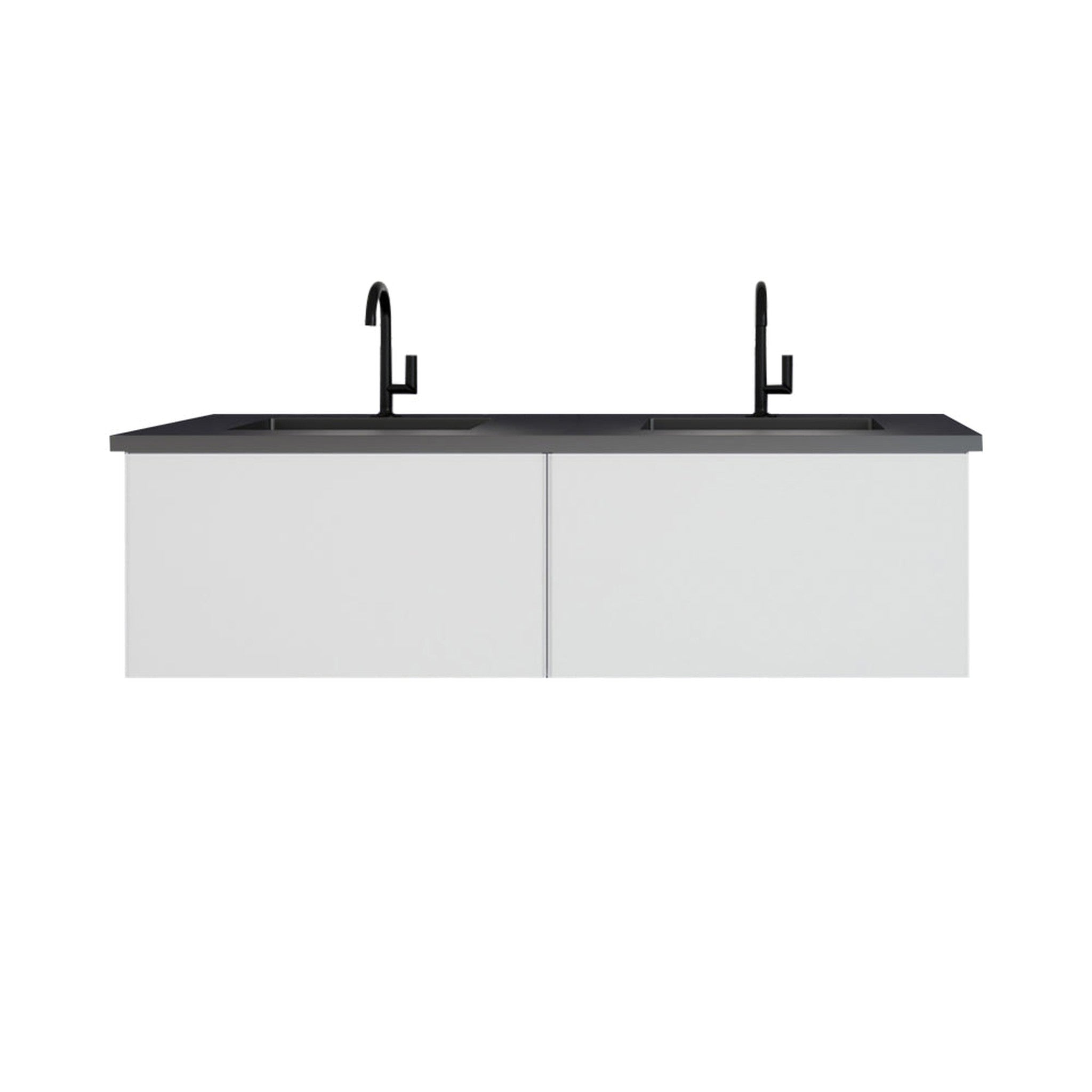 Vitri 60" Cloud White Double Sink Bathroom Vanity with VIVA Stone Matte Black Solid Surface Countertop