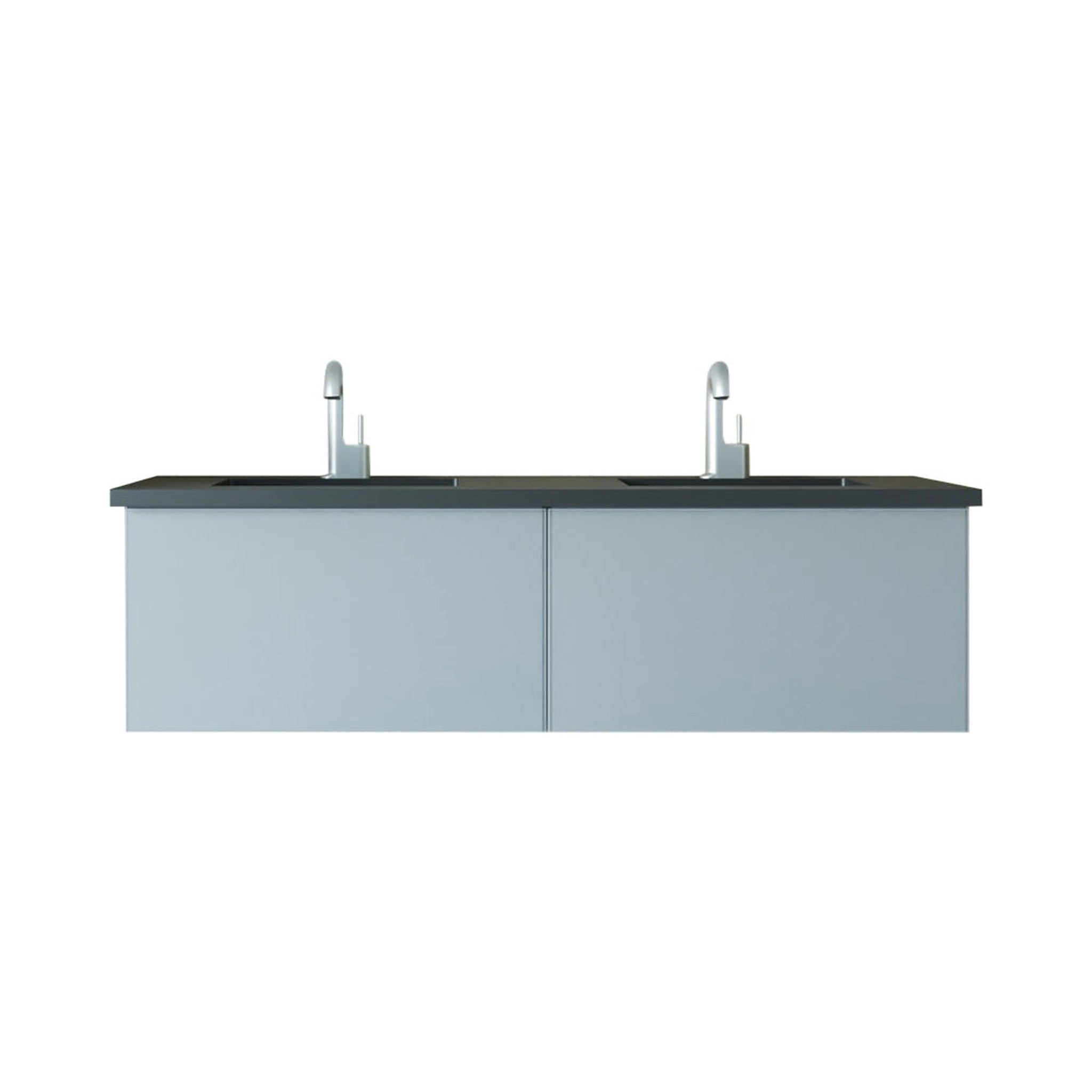 Vitri 60" Fossil Grey Double Sink Bathroom Vanity with VIVA Stone Matte Black Solid Surface Countertop