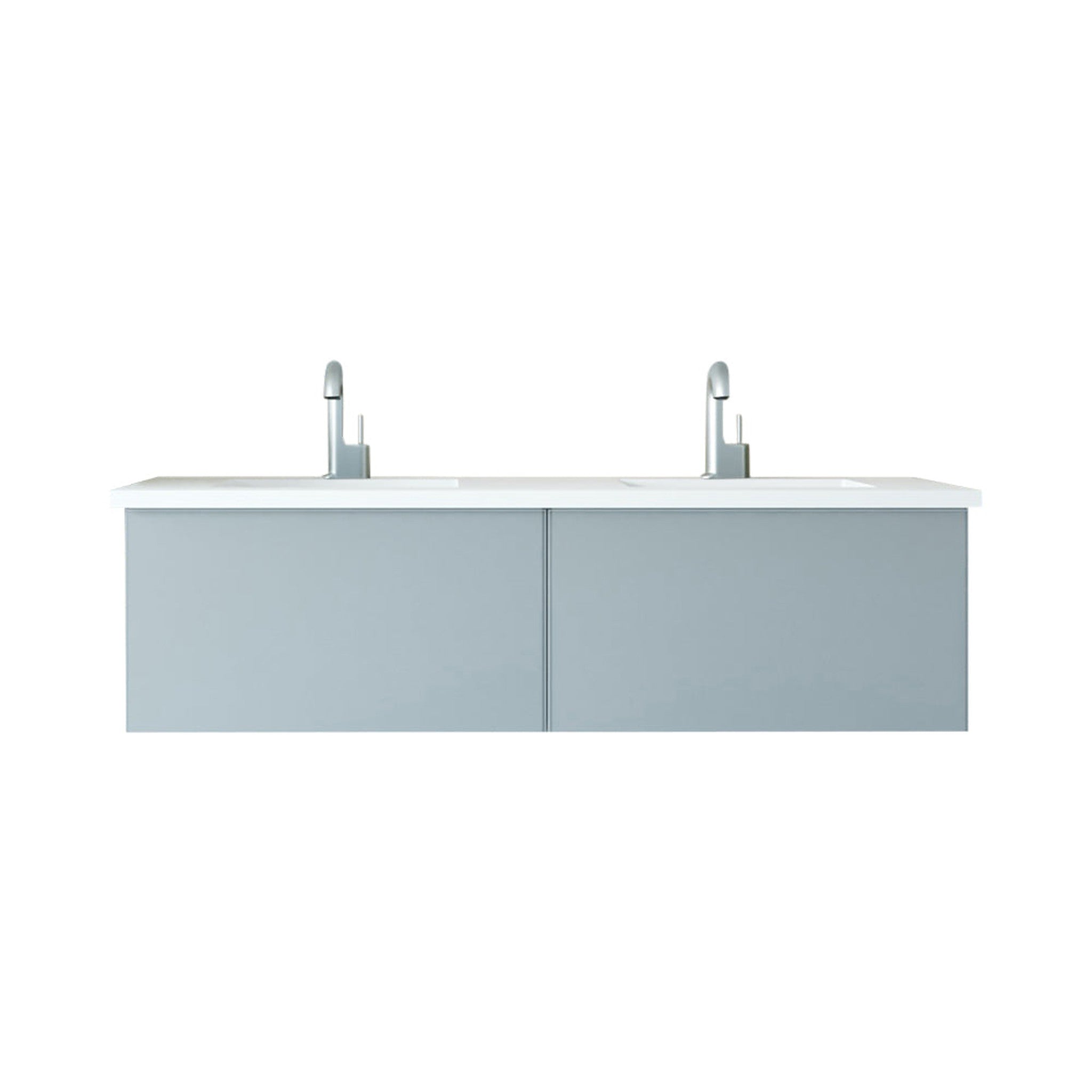 Vitri 60" Fossil Grey Double Sink Bathroom Vanity with VIVA Stone Matte White Solid Surface Countertop