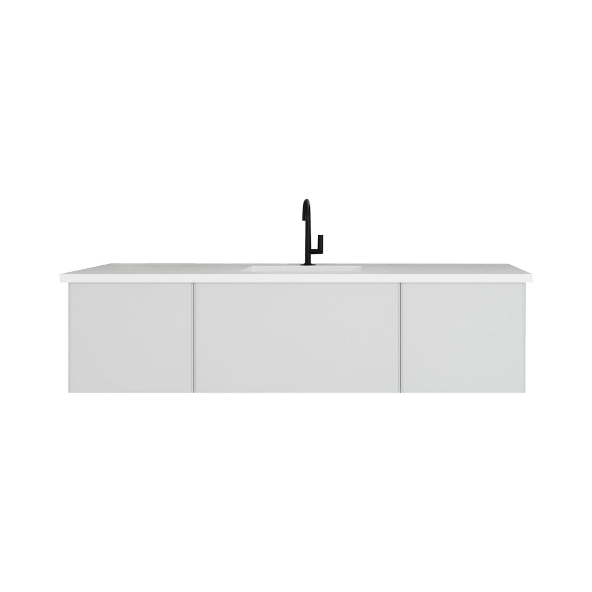 Vitri 66" Cloud White Single Sink Bathroom Vanity with VIVA Stone Matte White Solid Surface Countertop