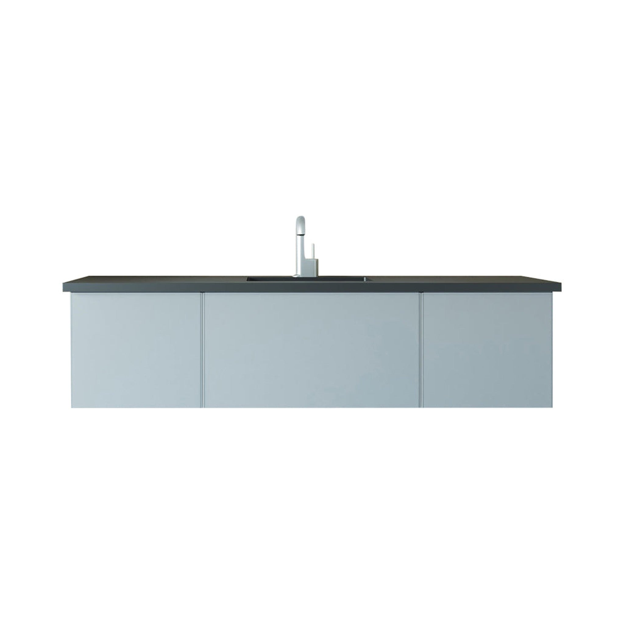 Vitri 66" Fossil Grey Single Sink Bathroom Vanity with VIVA Stone Matte Black Solid Surface Countertop