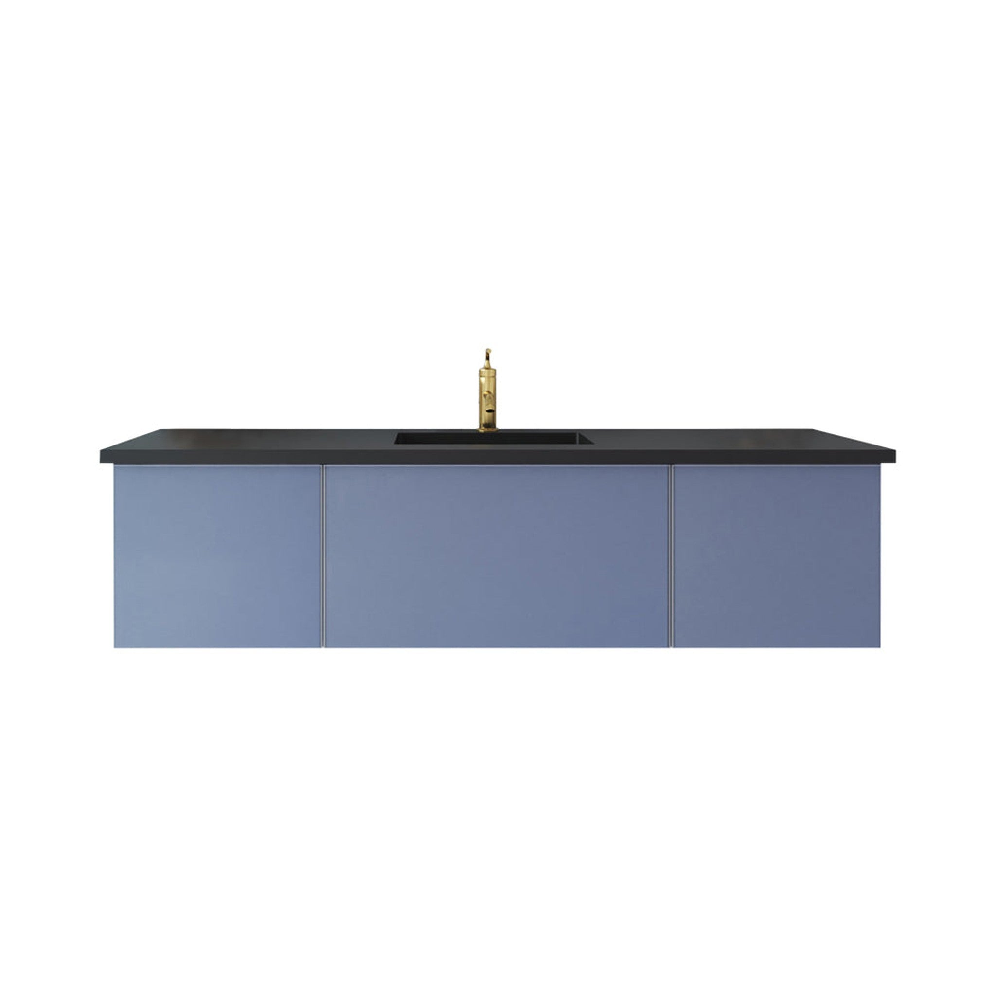 Vitri 66" Nautical Blue Single Sink Bathroom Vanity with VIVA Stone Matte Black Solid Surface Countertop