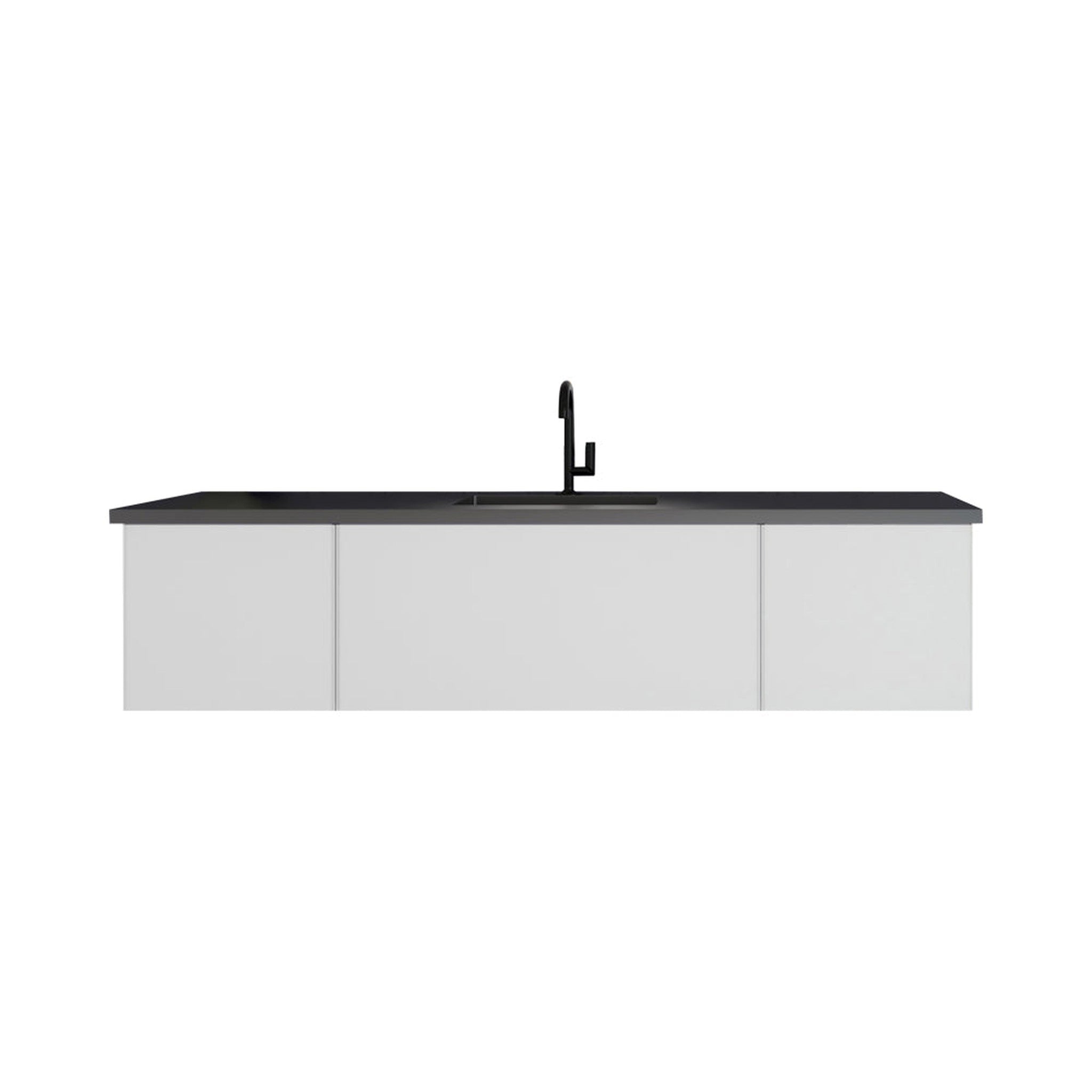 Vitri 72" Cloud White Single Sink Bathroom Vanity with VIVA Stone Matte Black Solid Surface Countertop