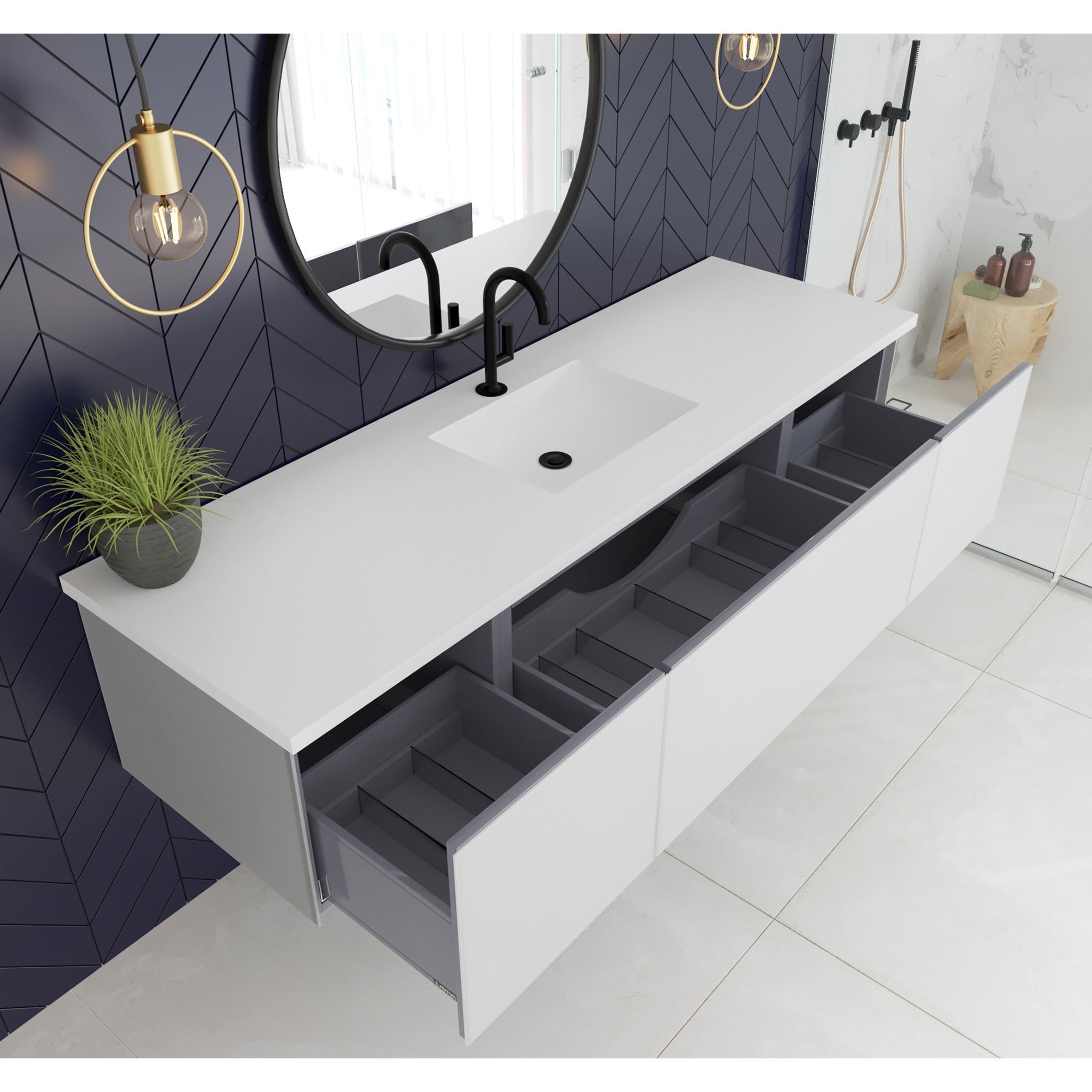 Vitri 72" Cloud White Single Sink Bathroom Vanity with VIVA Stone Matte White Solid Surface Countertop