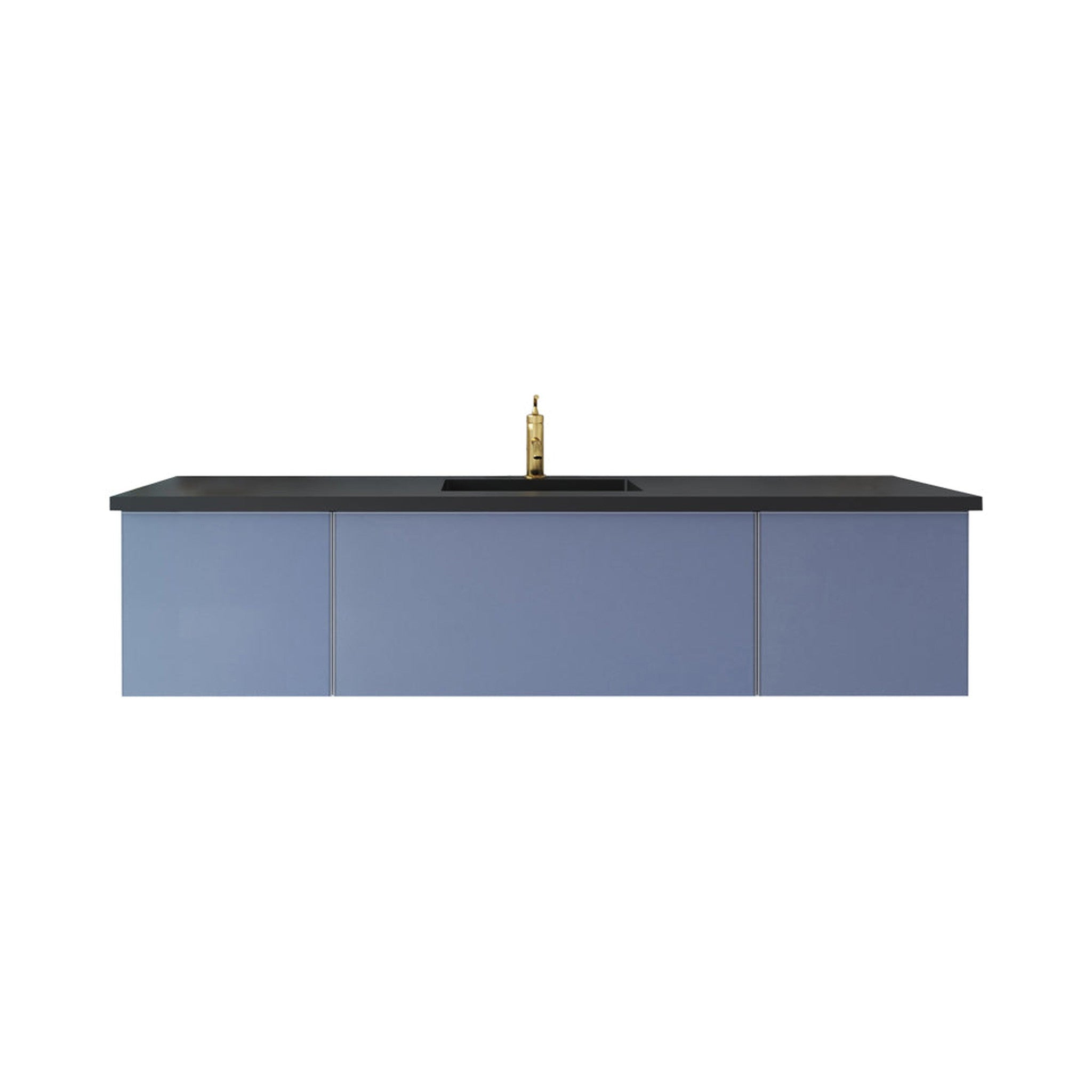 Vitri 72" Nautical Blue Single Sink Bathroom Vanity with VIVA Stone Matte Black Solid Surface Countertop