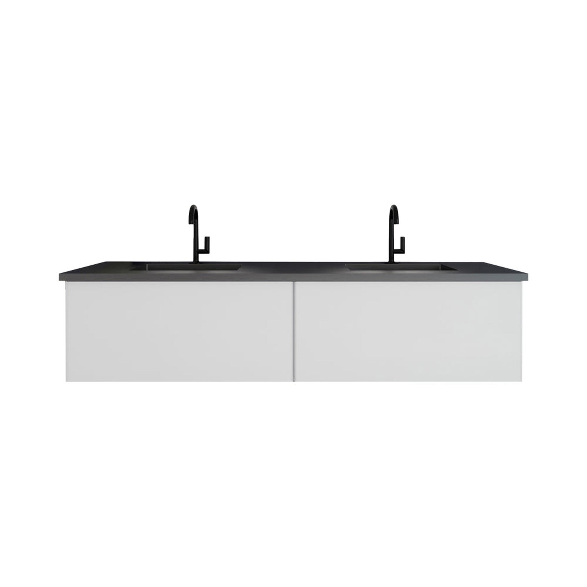 Vitri 72" Cloud White Double Sink Bathroom Vanity with VIVA Stone Matte Black Solid Surface Countertop