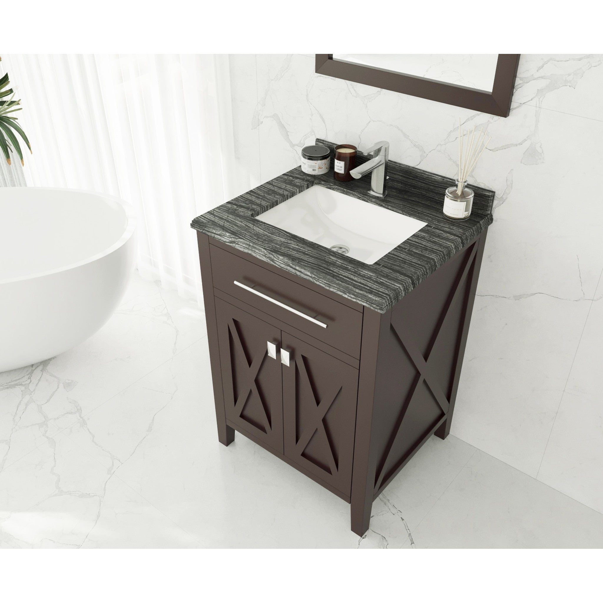 Wimbledon 24" Brown Bathroom Vanity with Black Wood Marble Countertop