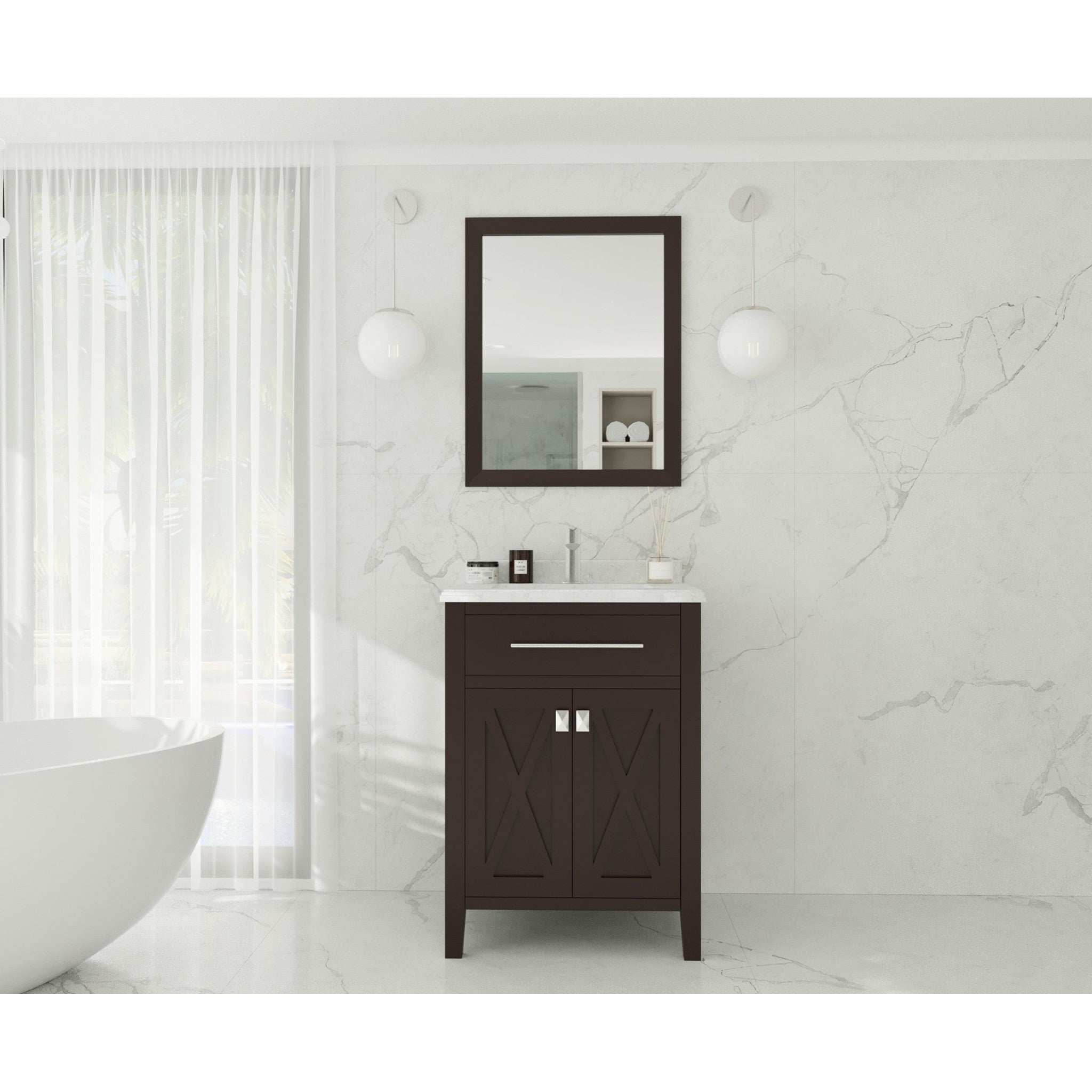 Wimbledon 24" Brown Bathroom Vanity with White Carrara Marble Countertop