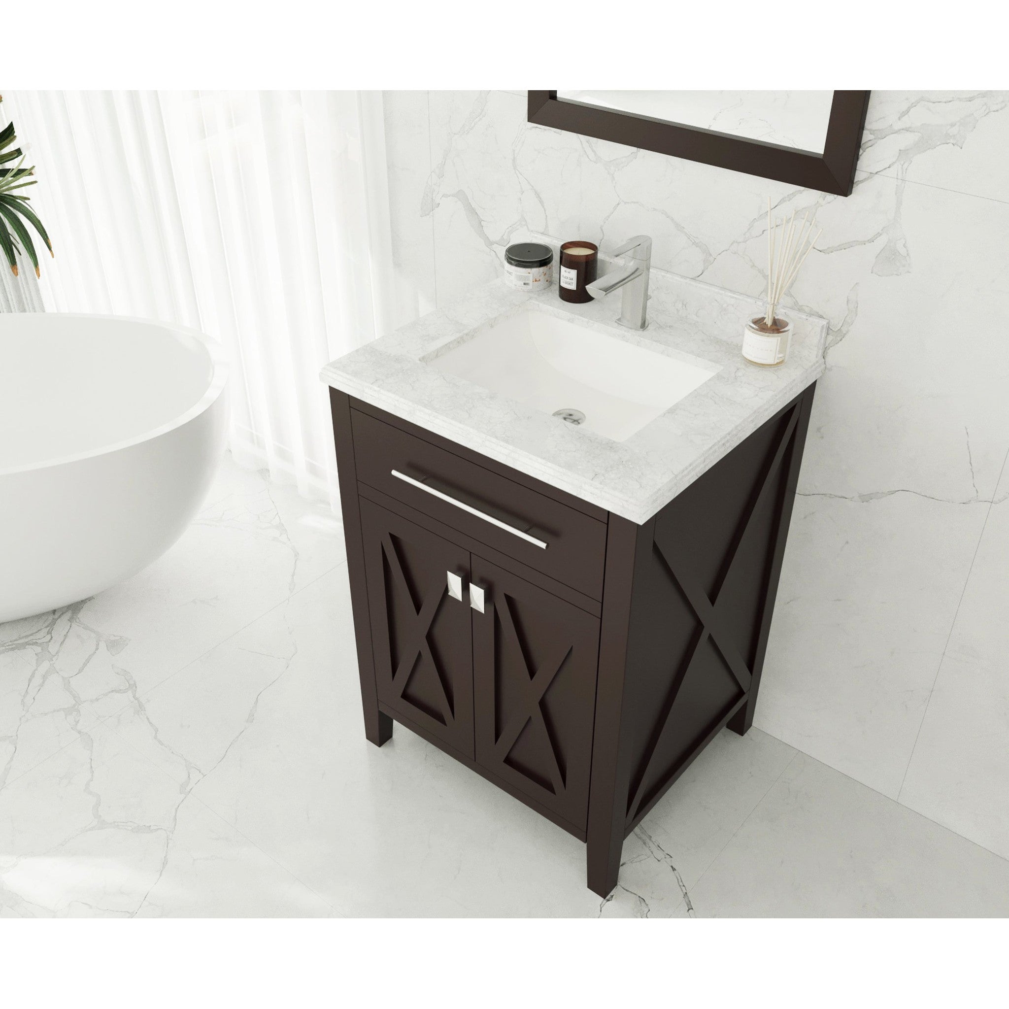 Wimbledon 24" Brown Bathroom Vanity with White Carrara Marble Countertop