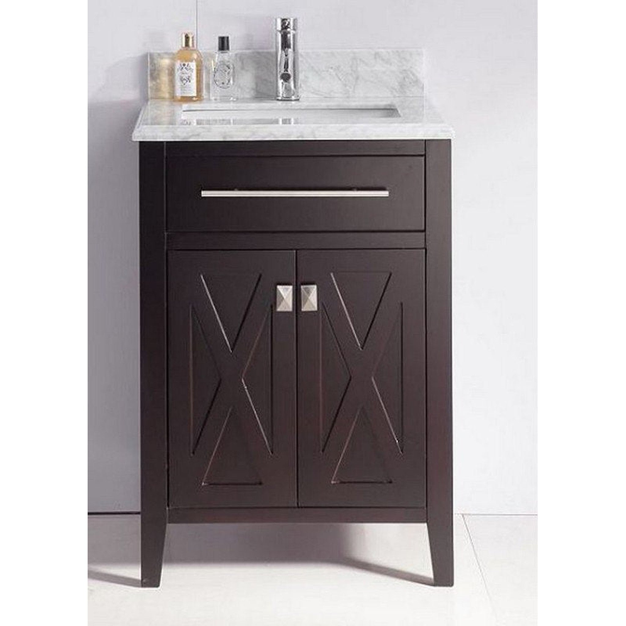 Wimbledon 24" Brown Bathroom Vanity with White Carrara Marble Countertop