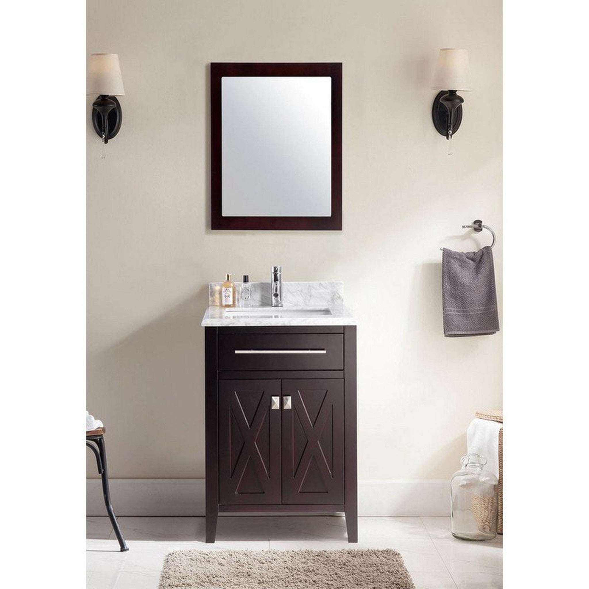 Wimbledon 24" Brown Bathroom Vanity with White Carrara Marble Countertop