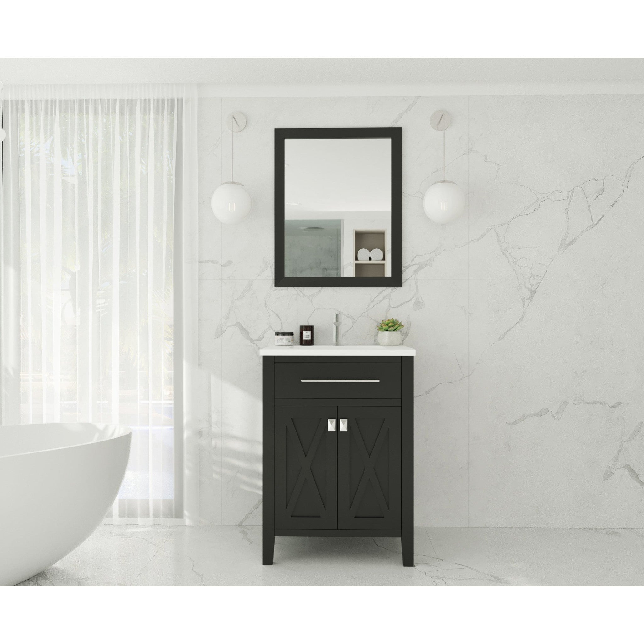 Wimbledon 24" Espresso Bathroom Vanity with Matte White VIVA Stone Solid Surface Countertop