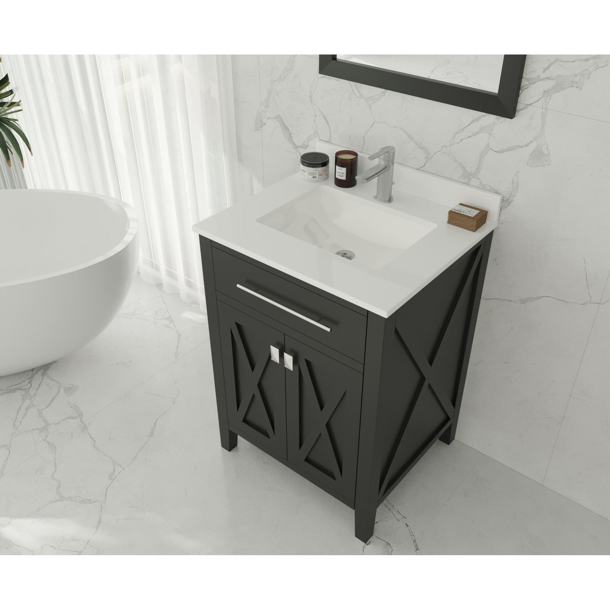 Wimbledon 24" Espresso Bathroom Vanity with White Quartz Countertop