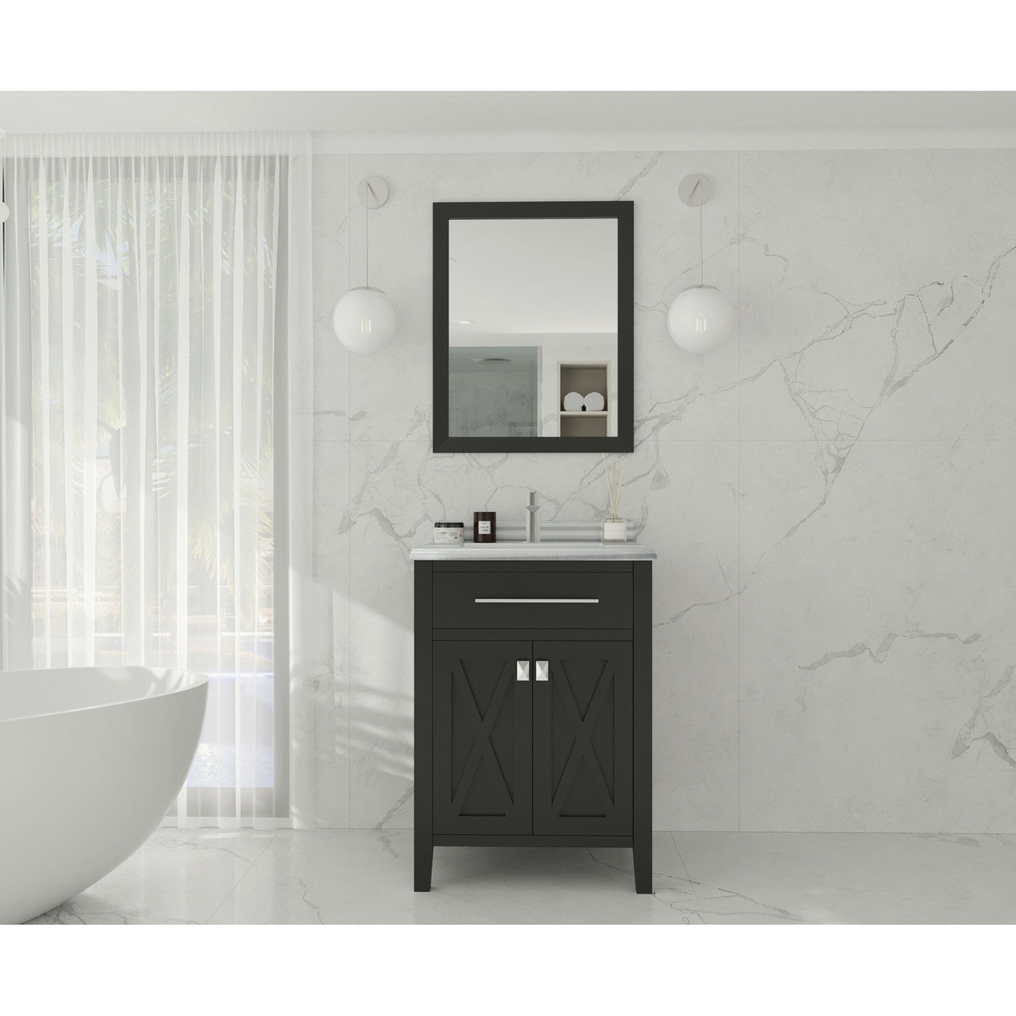 Wimbledon 24" Espresso Bathroom Vanity with White Stripes Marble Countertop