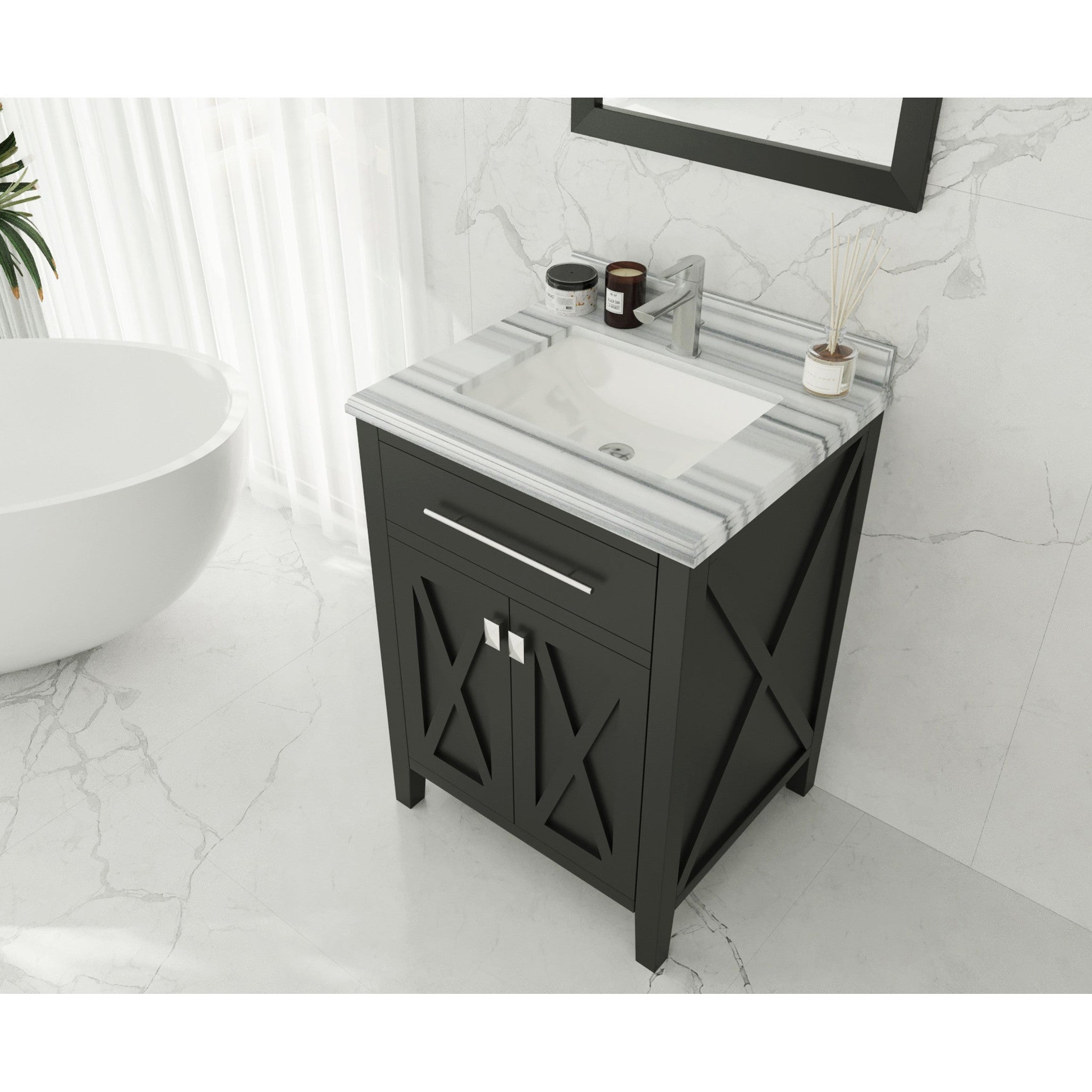 Wimbledon 24" Espresso Bathroom Vanity with White Stripes Marble Countertop