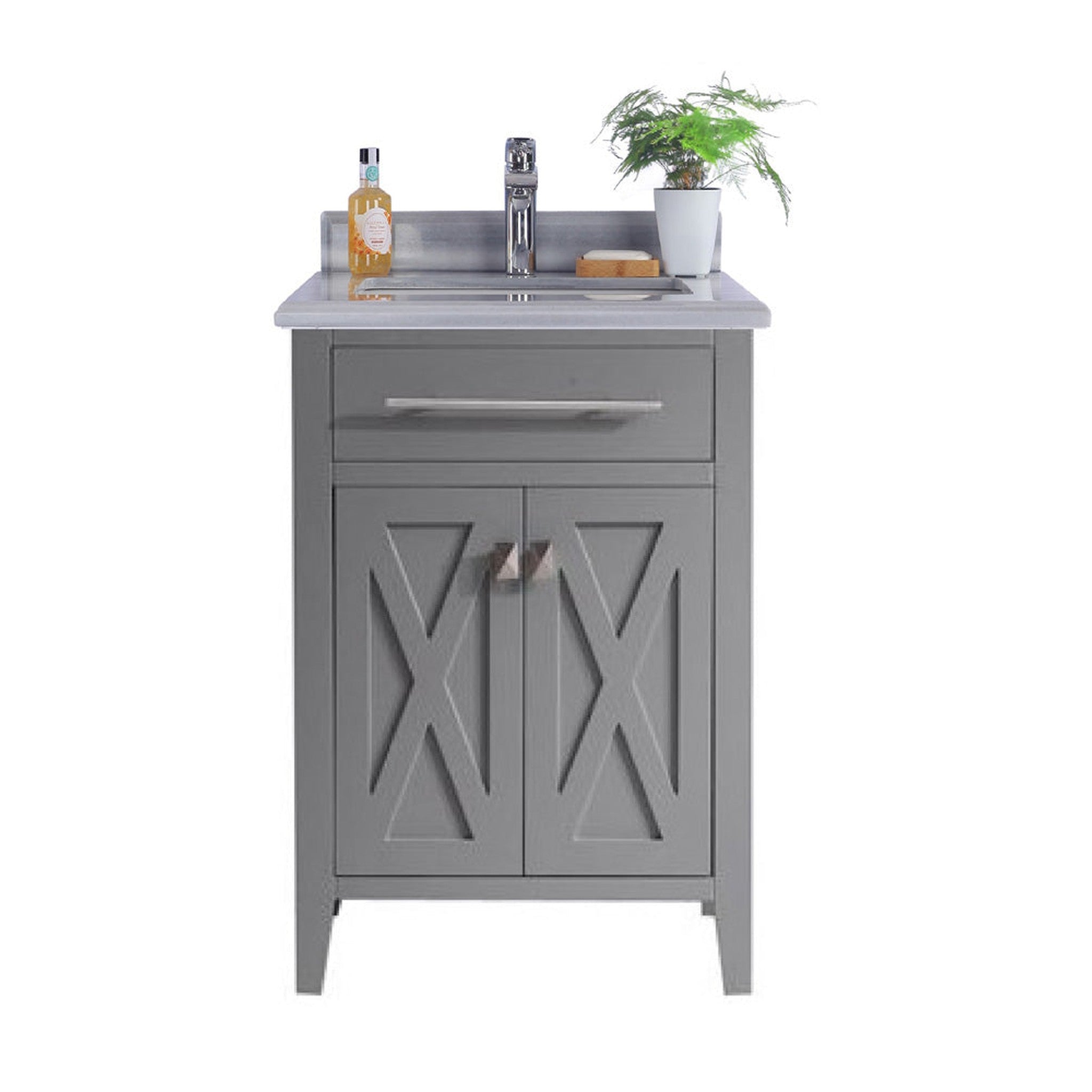 Wimbledon 24" Grey Bathroom Vanity with White Stripes Marble Countertop