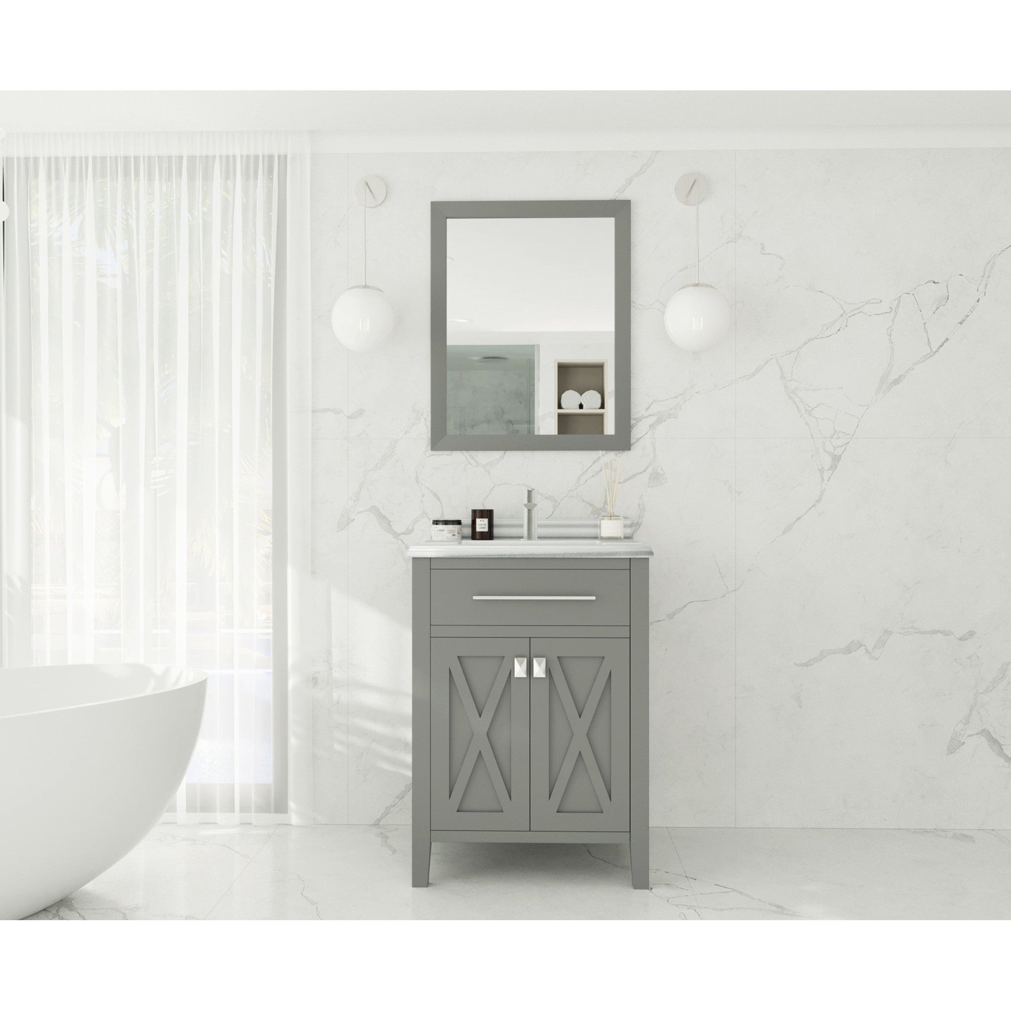 Wimbledon 24" Grey Bathroom Vanity with White Stripes Marble Countertop