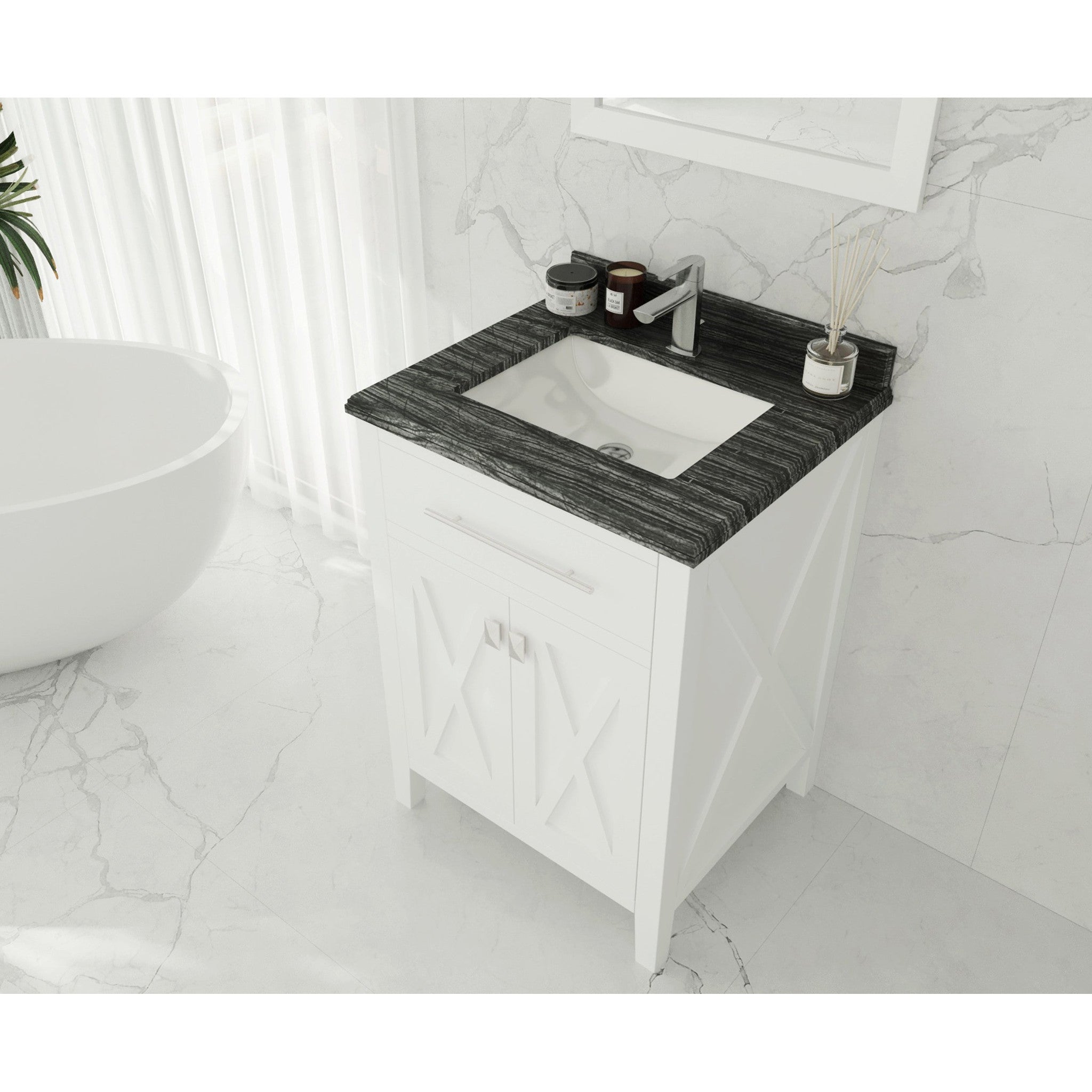 Wimbledon 24" White Bathroom Vanity with Black Wood Marble Countertop