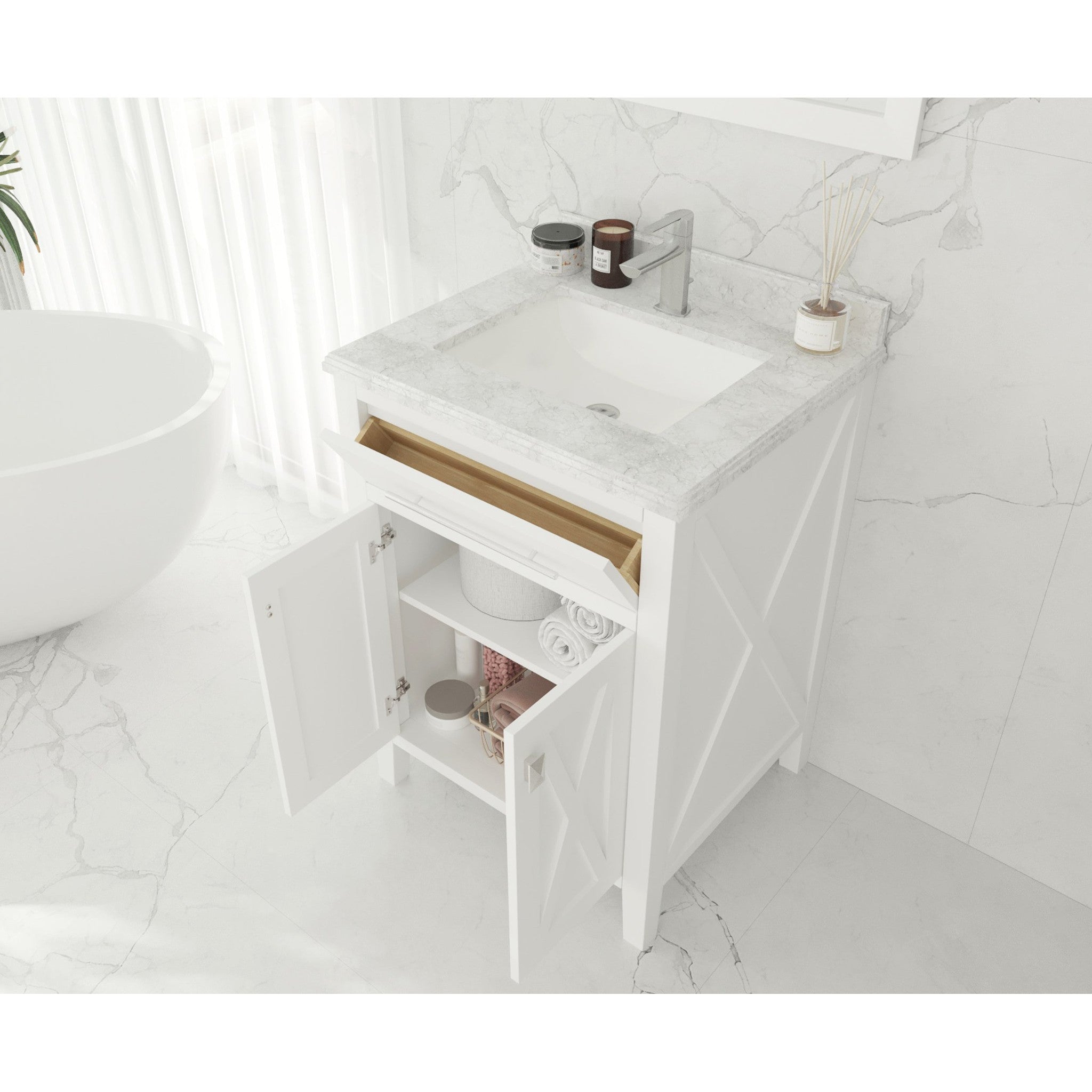 Wimbledon 24" White Bathroom Vanity with Black Wood Marble Countertop