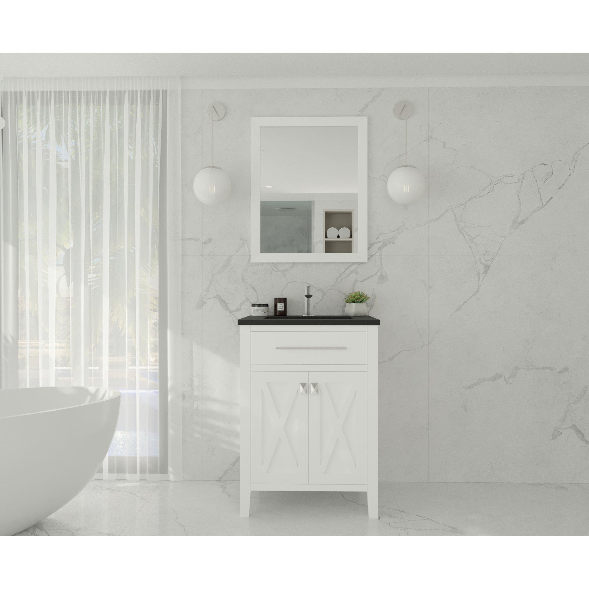 Wimbledon 24" White Bathroom Vanity with Matte Black VIVA Stone Solid Surface Countertop