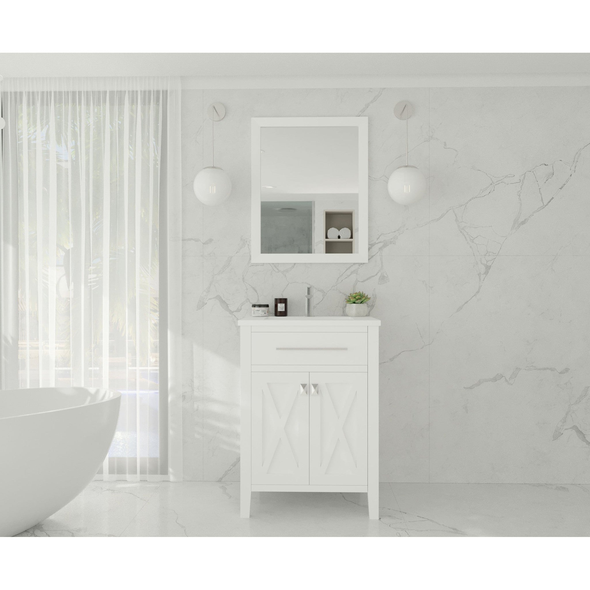 Wimbledon 24" White Bathroom Vanity with Matte White VIVA Stone Solid Surface Countertop