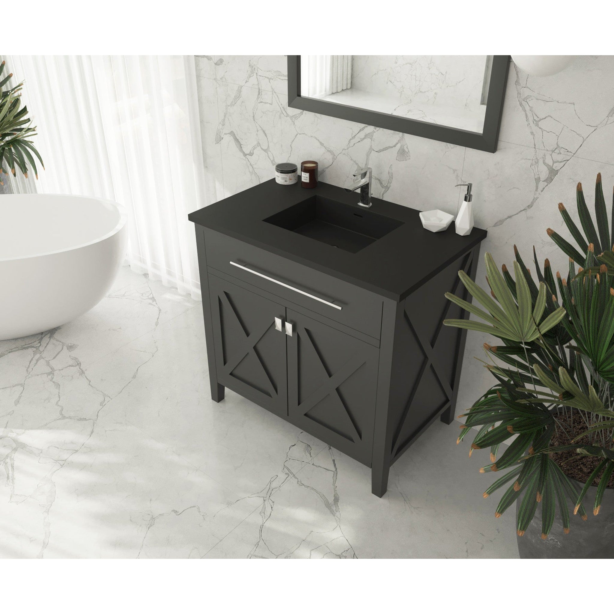 Wimbledon 36" Espresso Bathroom Vanity with Matte Black VIVA Stone Solid Surface Countertop