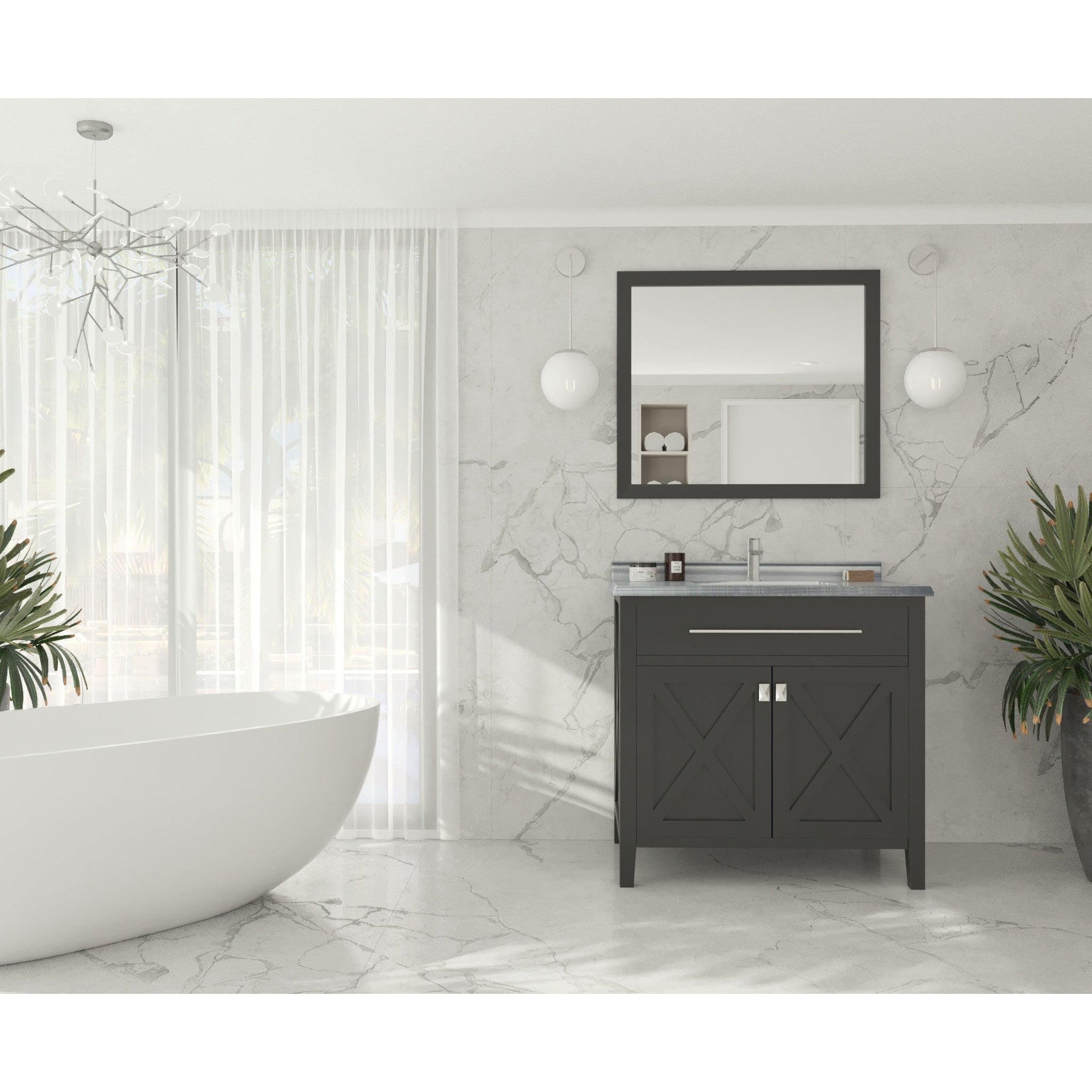 Wimbledon 36" Espresso Bathroom Vanity with White Stripes Marble Countertop