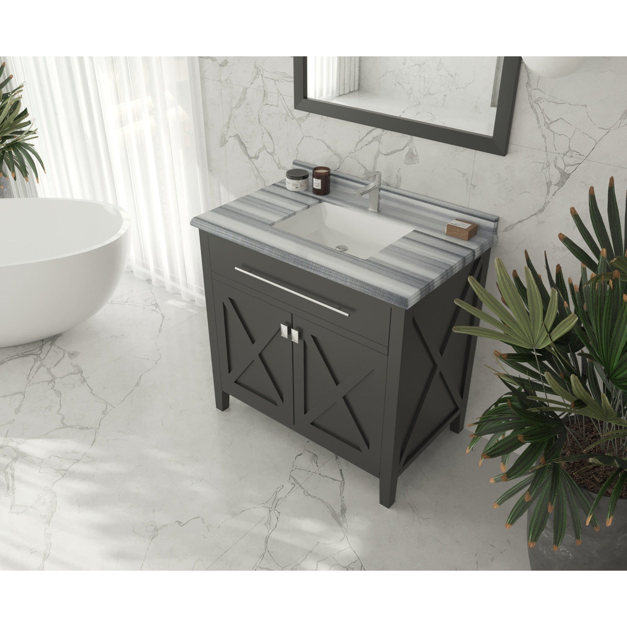 Wimbledon 36" Espresso Bathroom Vanity with White Stripes Marble Countertop