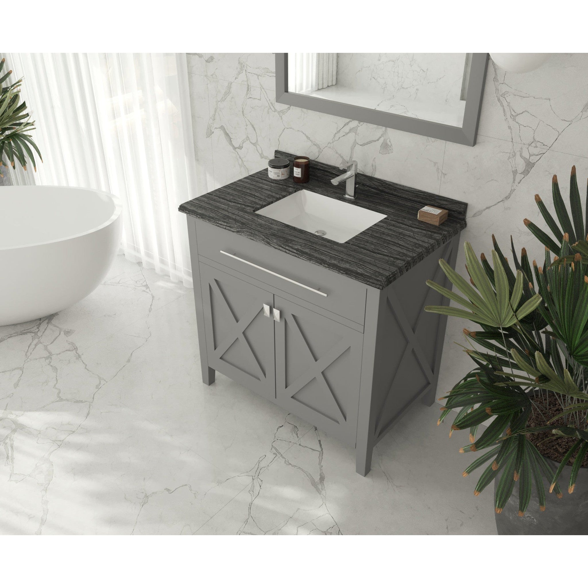 Wimbledon 36" Grey Bathroom Vanity with Black Wood Marble Countertop