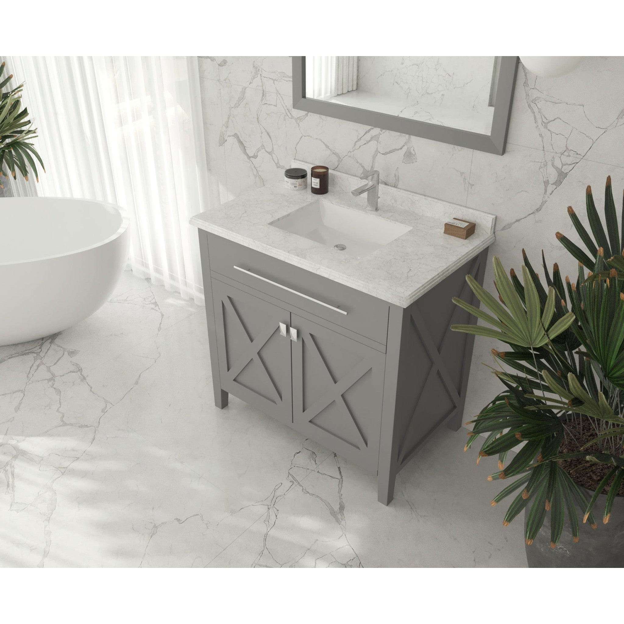 Wimbledon 36" Grey Bathroom Vanity with White Carrara Marble Countertop