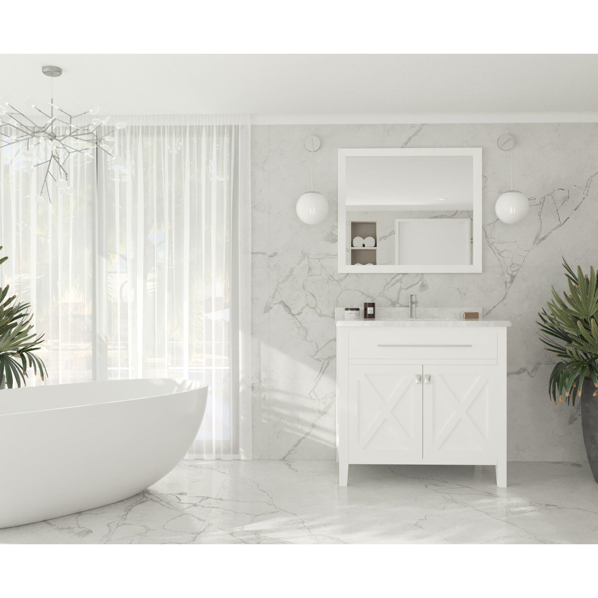 Wimbledon 36" White Bathroom Vanity with White Carrara Marble Countertop