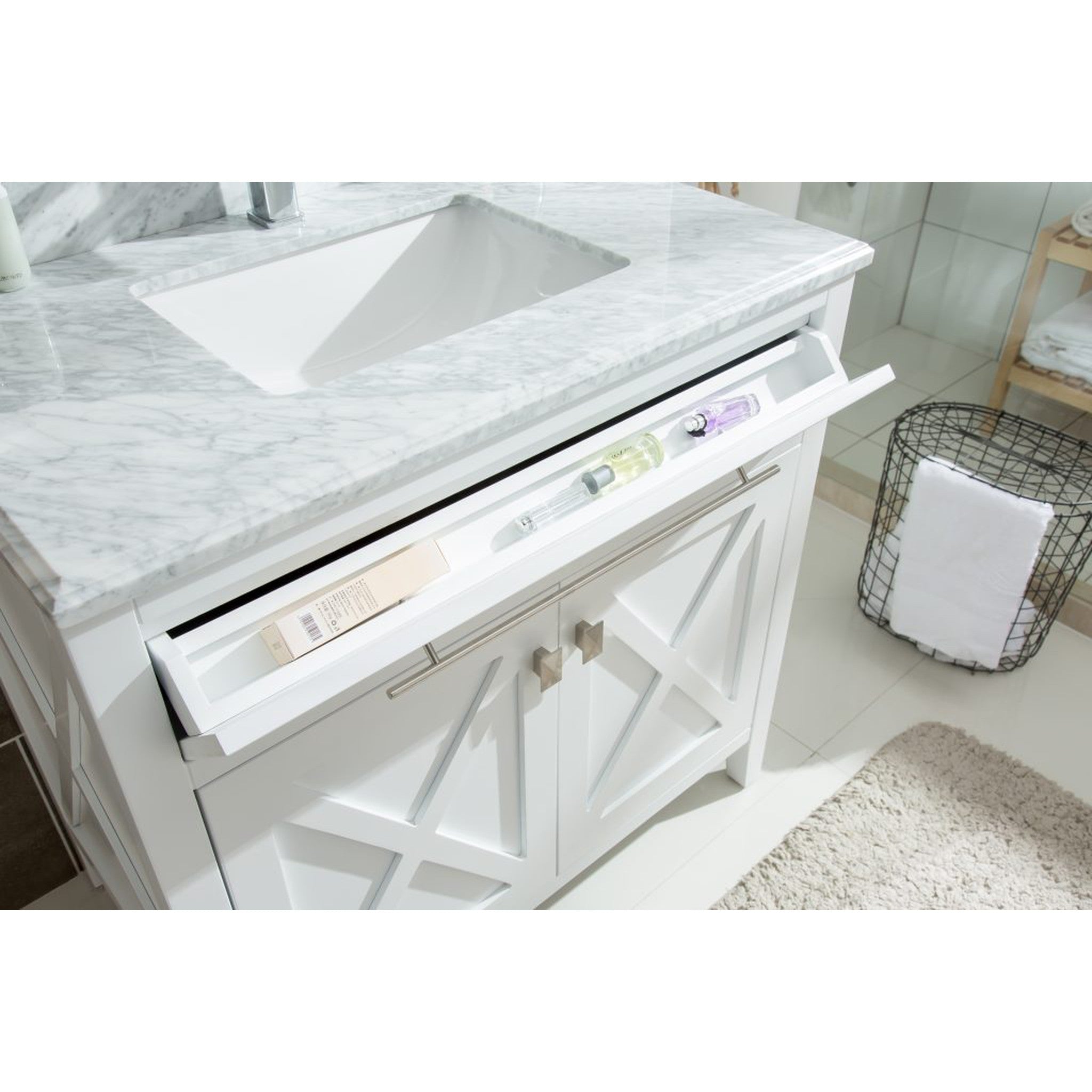 Wimbledon 36" White Bathroom Vanity with White Carrara Marble Countertop