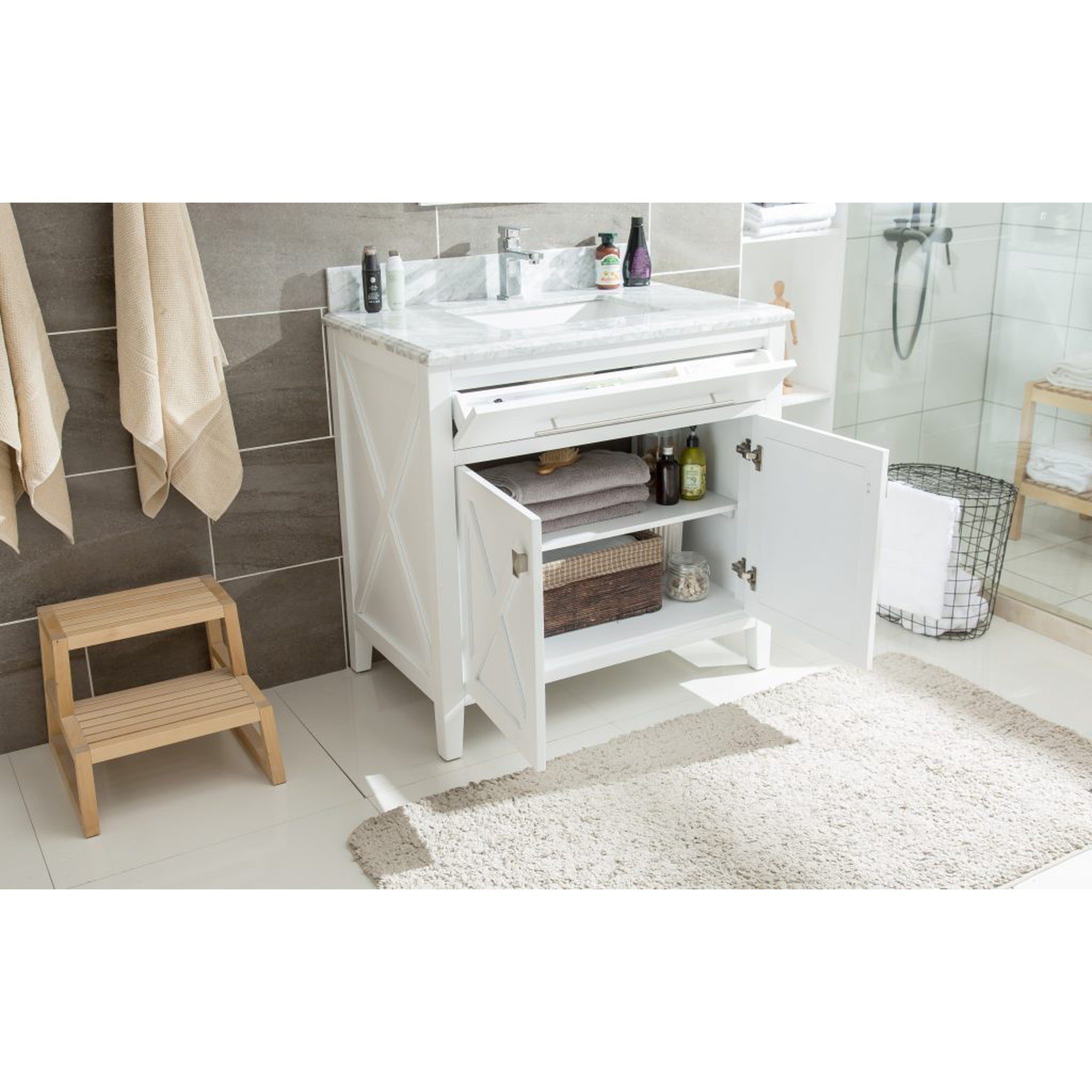 Wimbledon 36" White Bathroom Vanity with White Carrara Marble Countertop