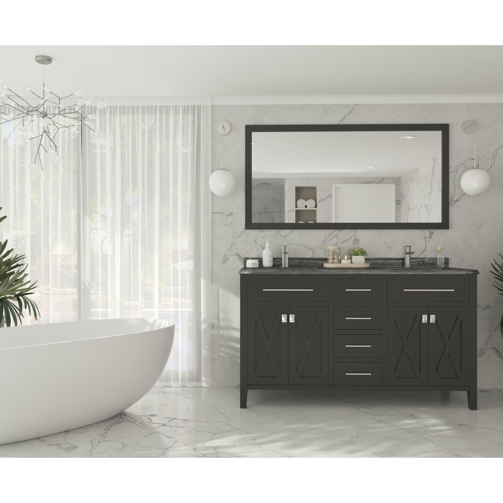 Wimbledon 60" Espresso Double Sink Bathroom Vanity with Black Wood Marble Countertop