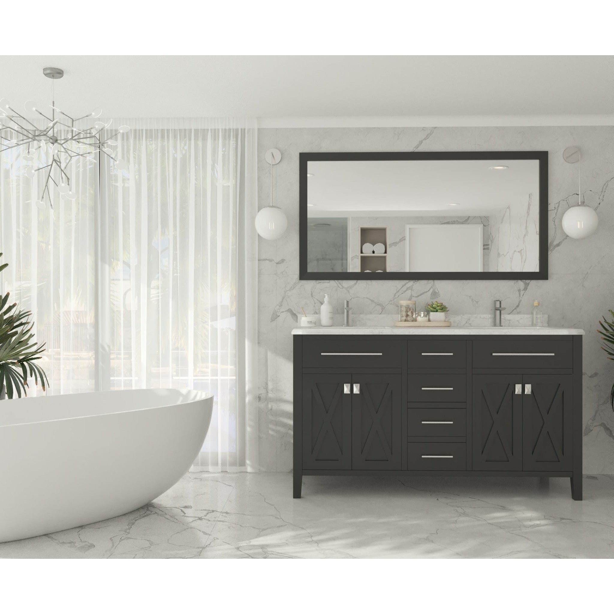 Wimbledon 60" Espresso Double Sink Bathroom Vanity with White Carrara Marble Countertop