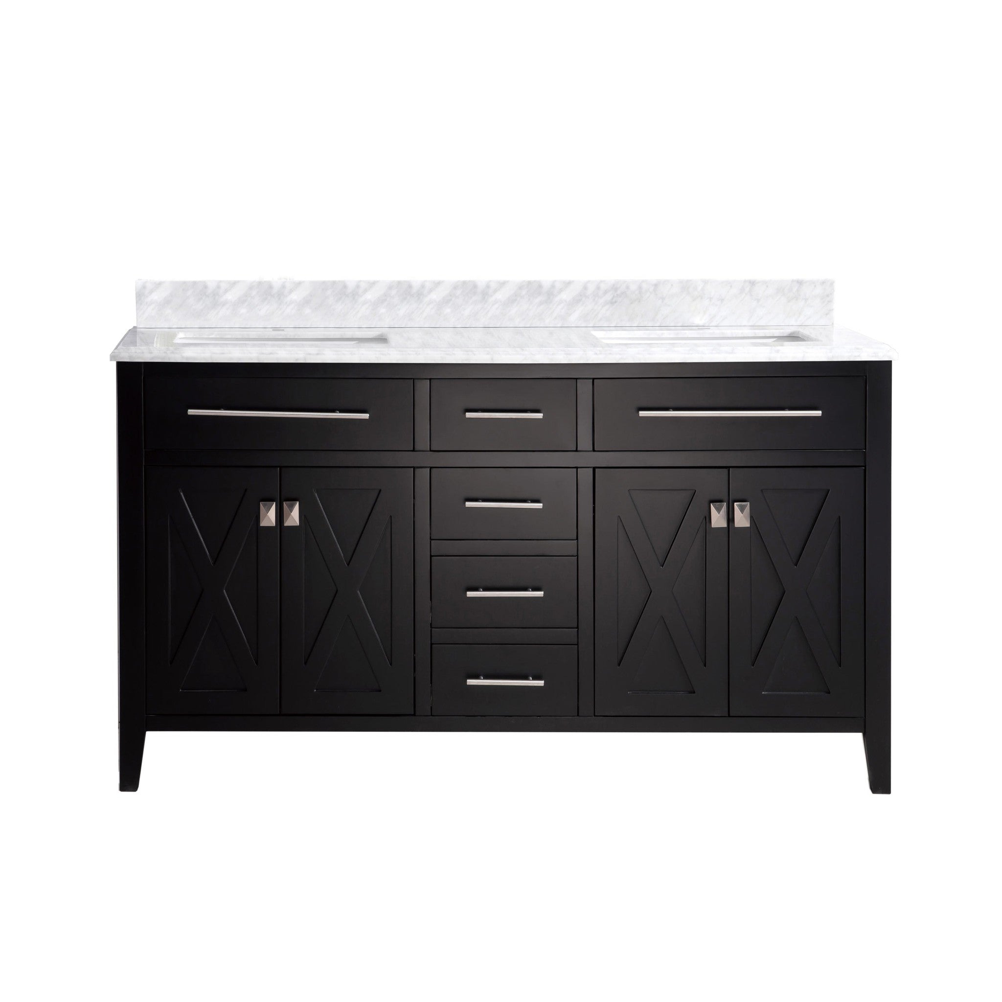 Wimbledon 60" Espresso Double Sink Bathroom Vanity with White Carrara Marble Countertop