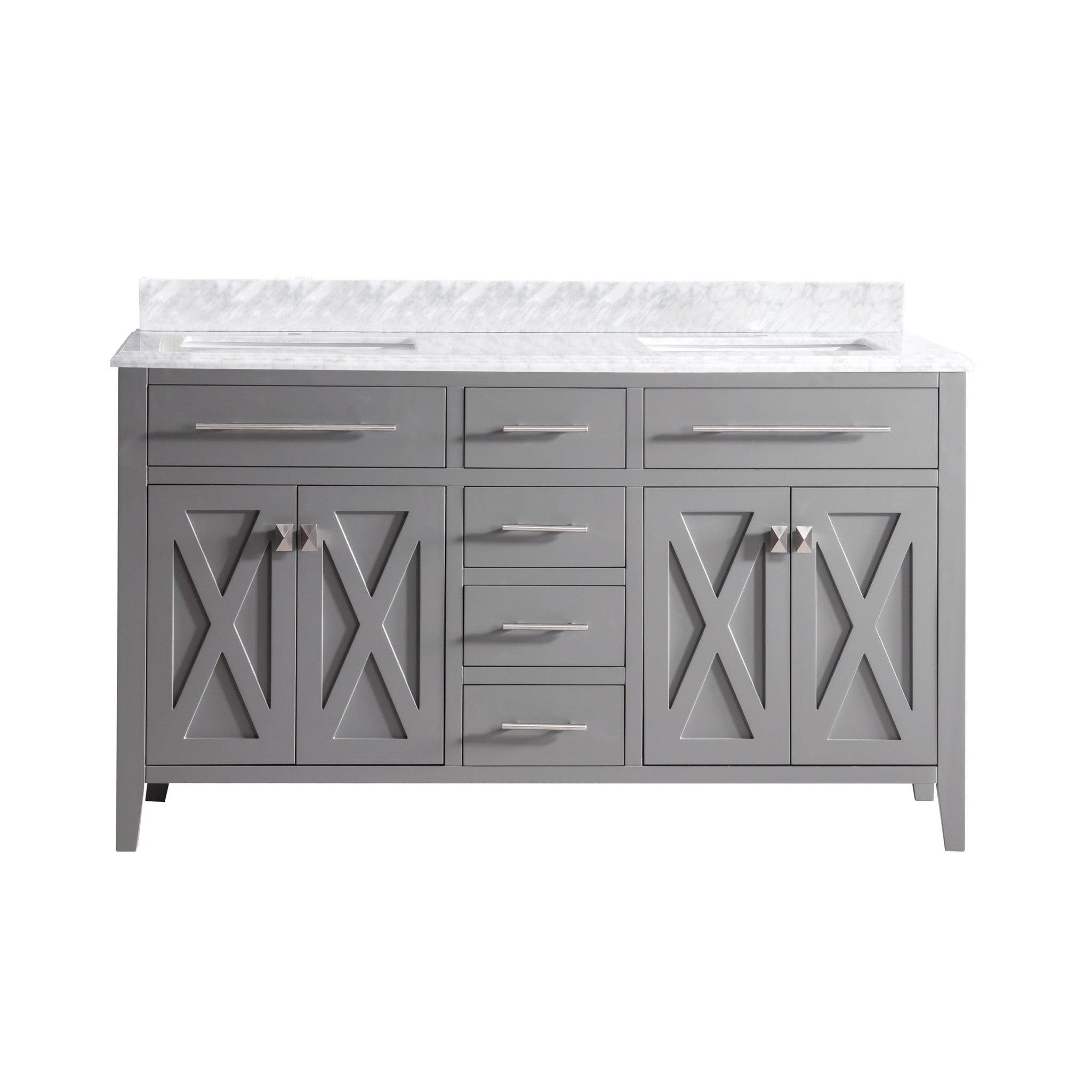 Wimbledon 60" Grey Double Sink Bathroom Vanity with White Carrara Marble Countertop