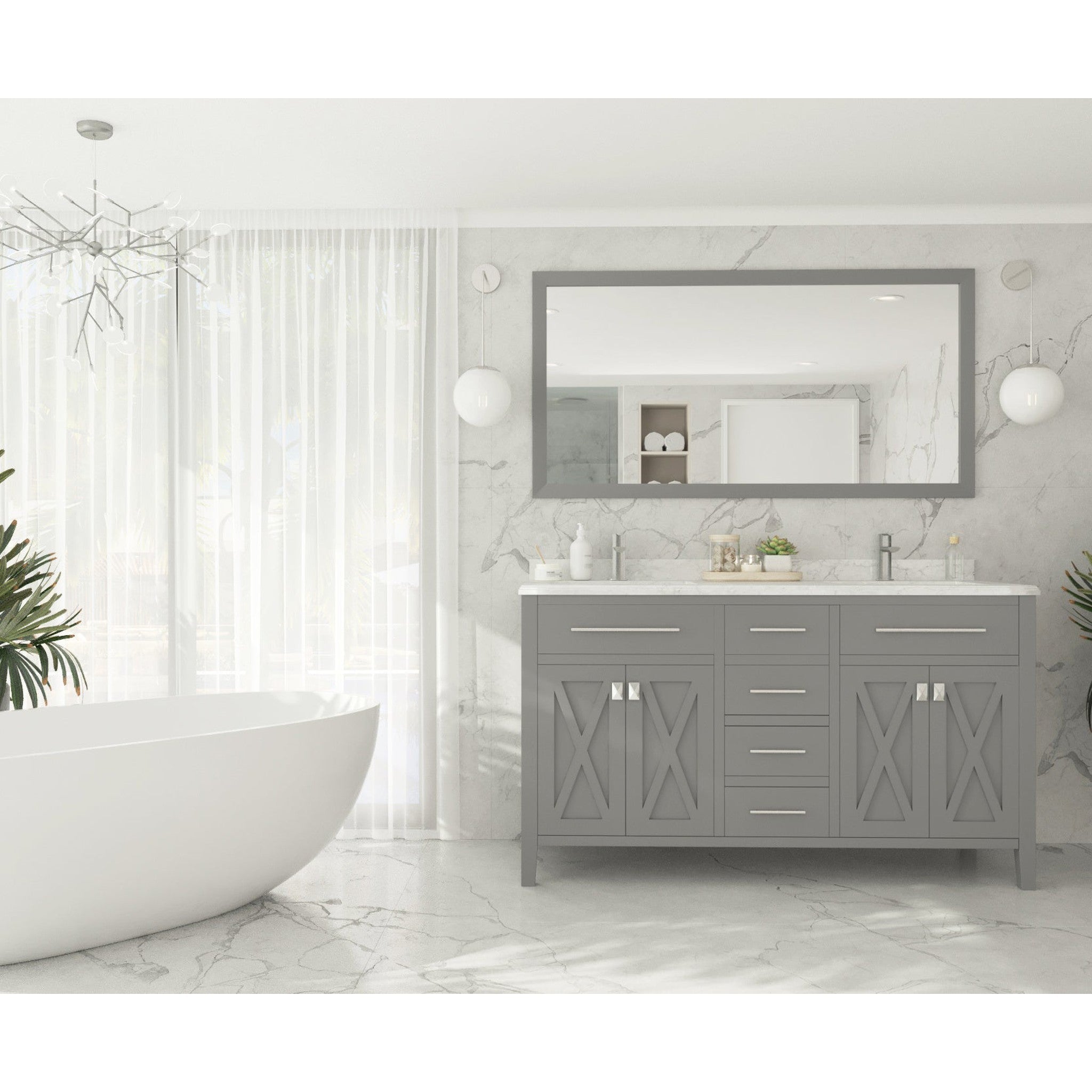 Wimbledon 60" Grey Double Sink Bathroom Vanity with White Carrara Marble Countertop