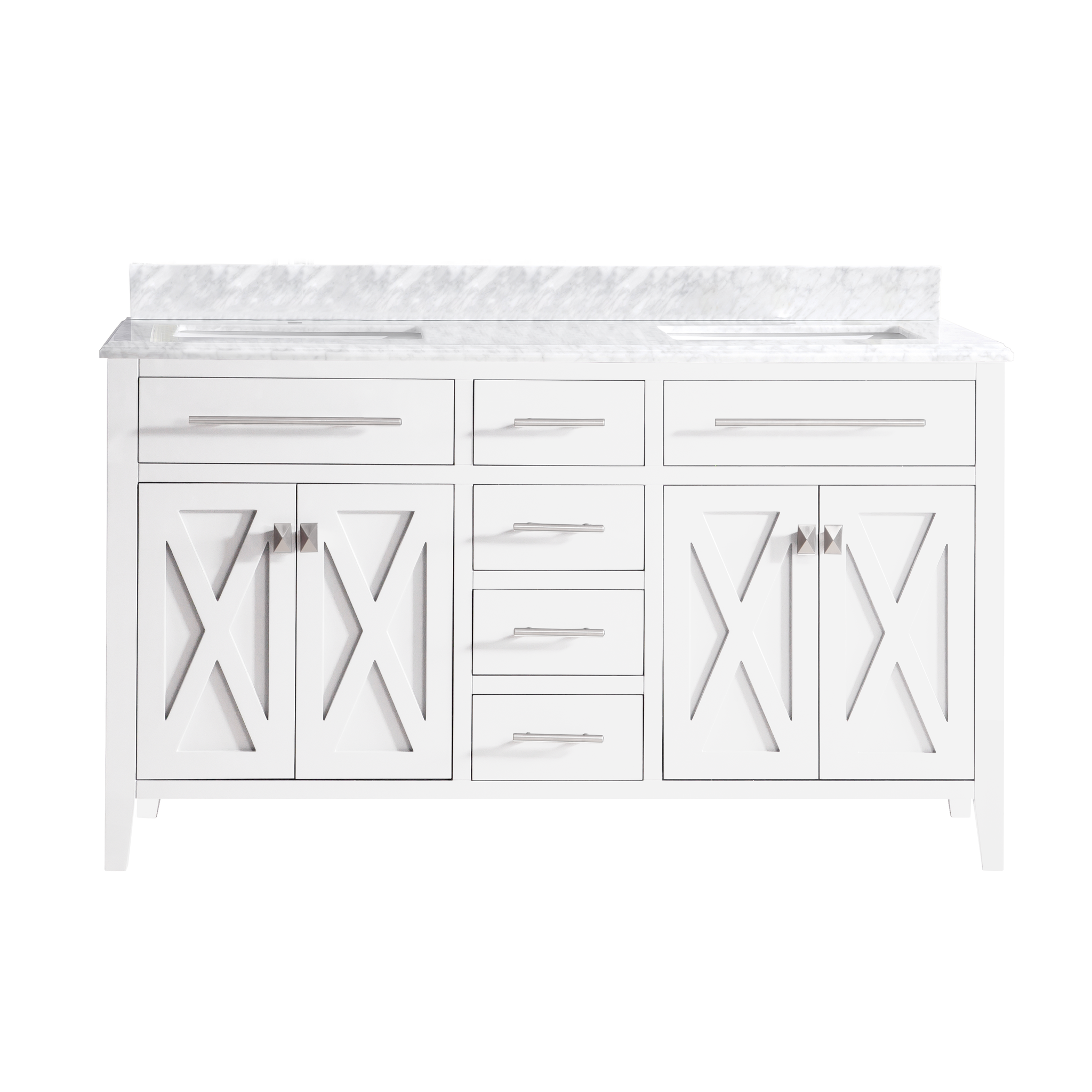 Wimbledon 60" White Double Sink Bathroom Vanity with White Carrara Marble Countertop