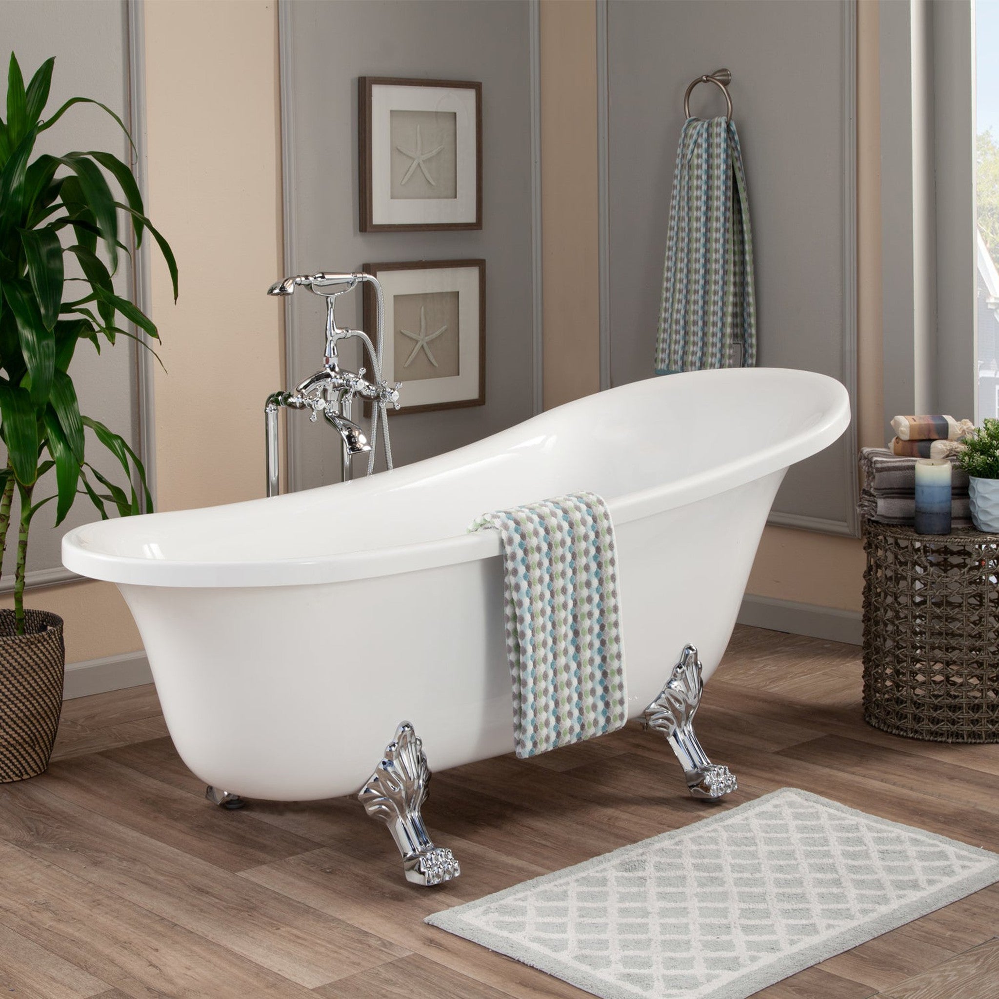 Geneva 69" x 30" Clawfoot Soaking Acrylic Bathtub