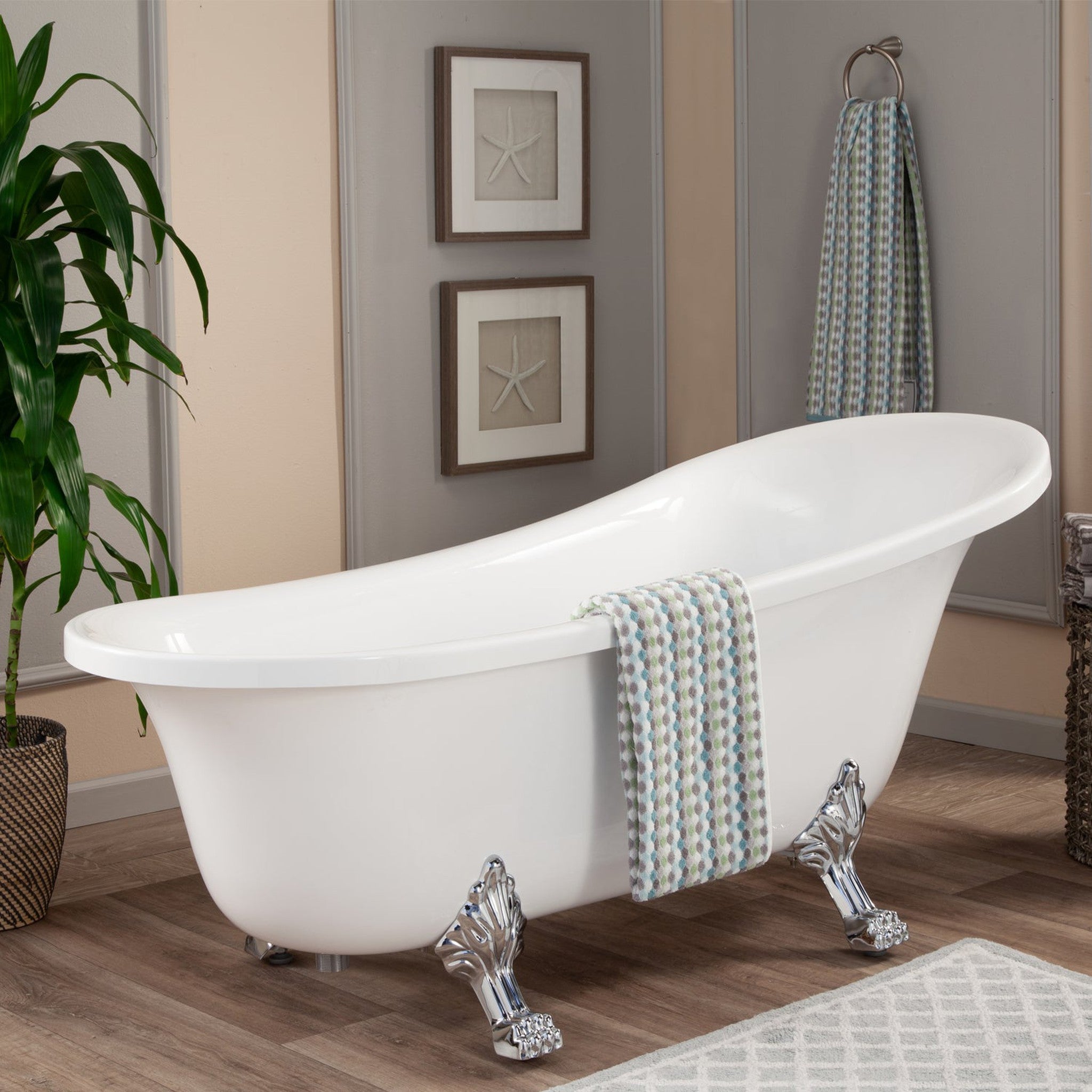 Geneva 69" x 30" Clawfoot Soaking Acrylic Bathtub