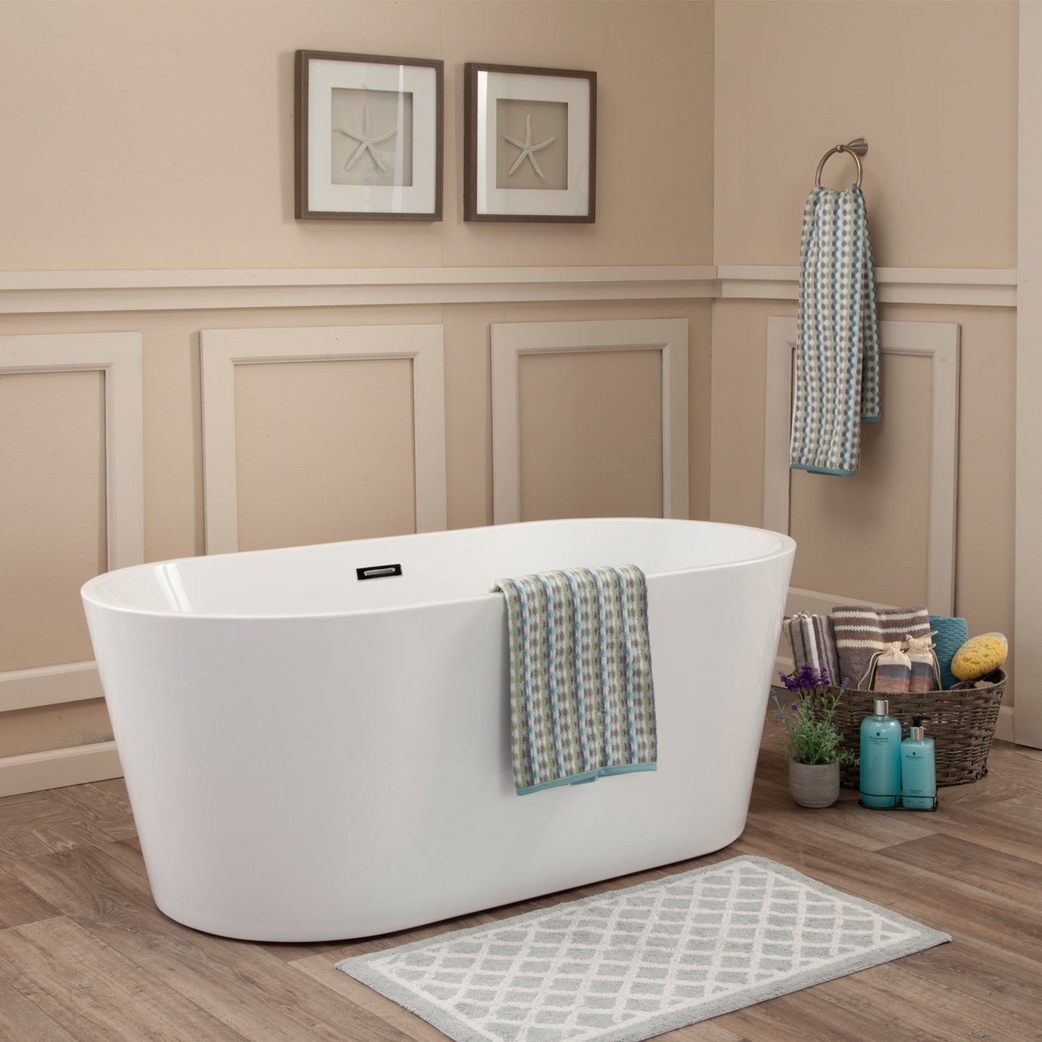 Cielo 59" x 30" Freestanding Soaking Acrylic Bathtub