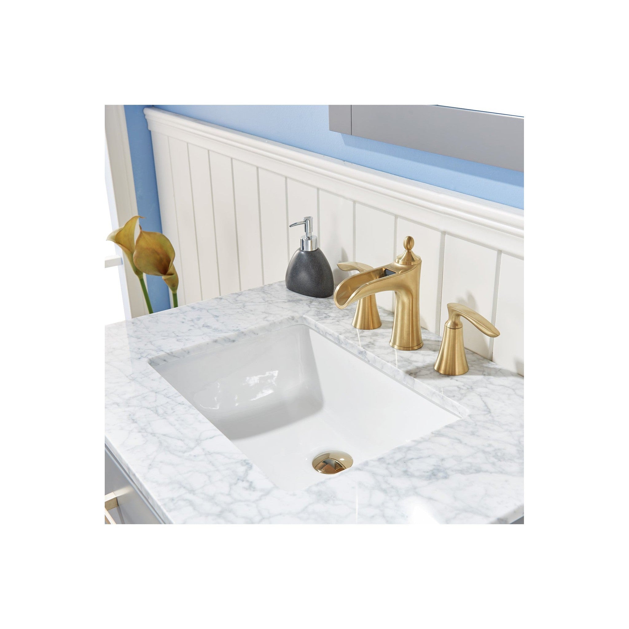 Ivy 30" Single Bathroom Vanity Set in Gray and Carrara White Marble Countertop with Mirror