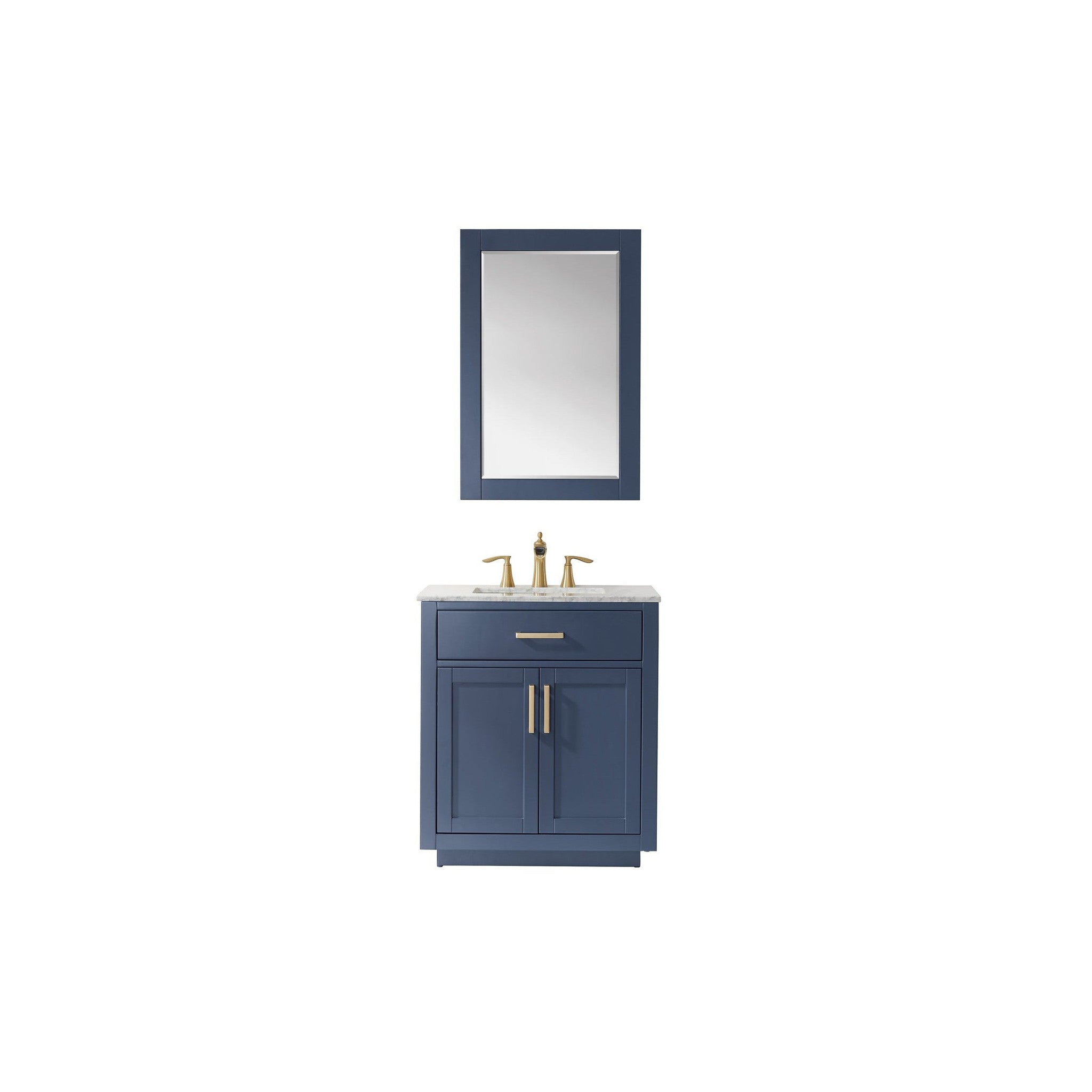 Ivy 30" Single Bathroom Vanity Set in Royal Blue and Carrara White Marble Countertop with Mirror