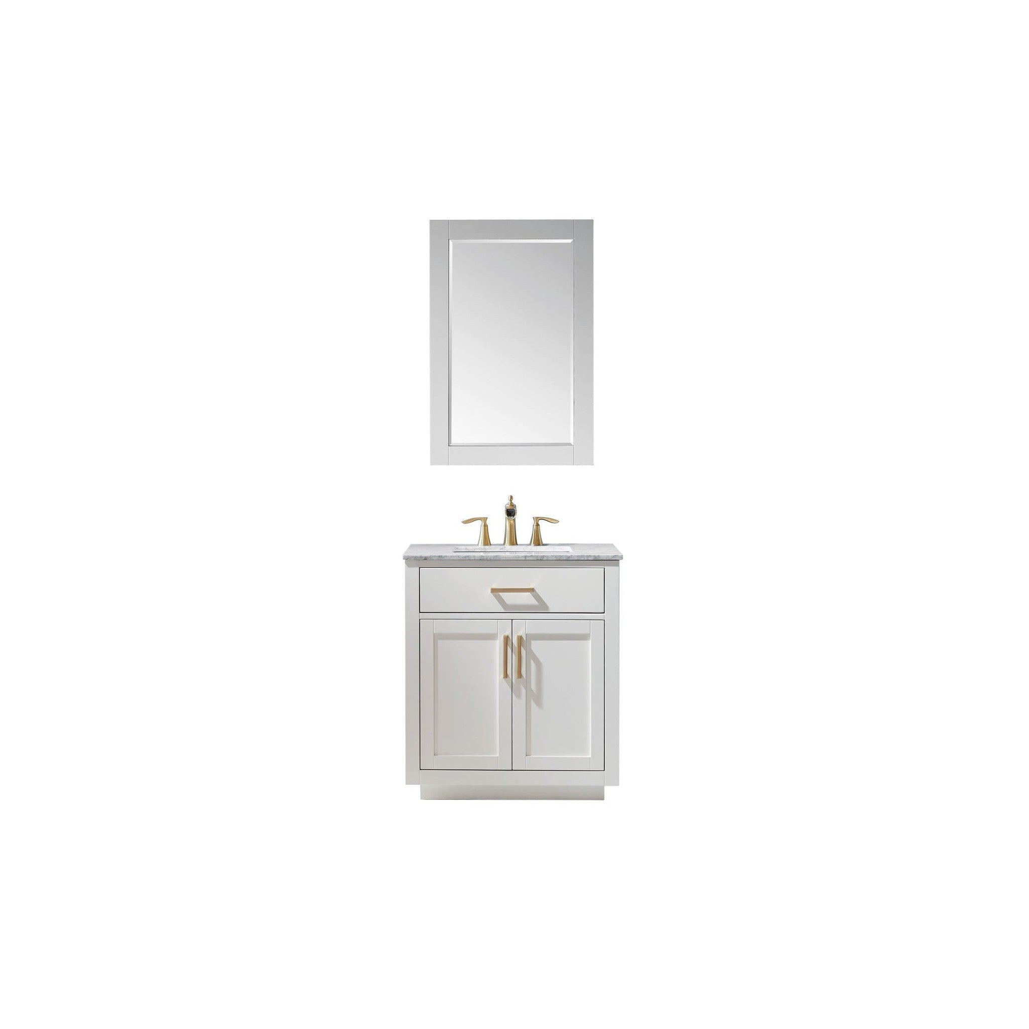 Ivy 30" Single Bathroom Vanity Set in White and Carrara White Marble Countertop with Mirror