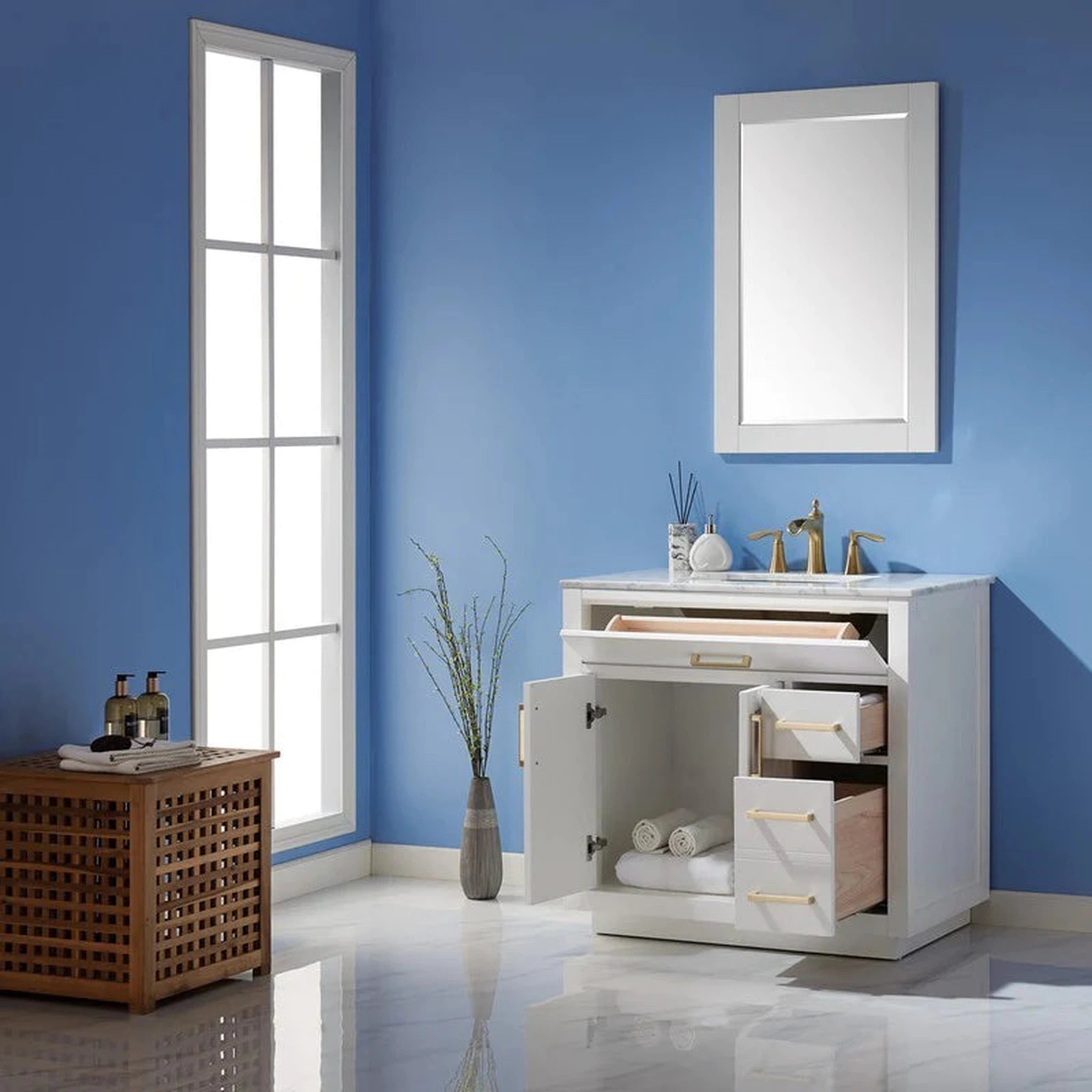 Ivy 36" Single Bathroom Vanity Cabinet Only in White without Countertop and Mirror