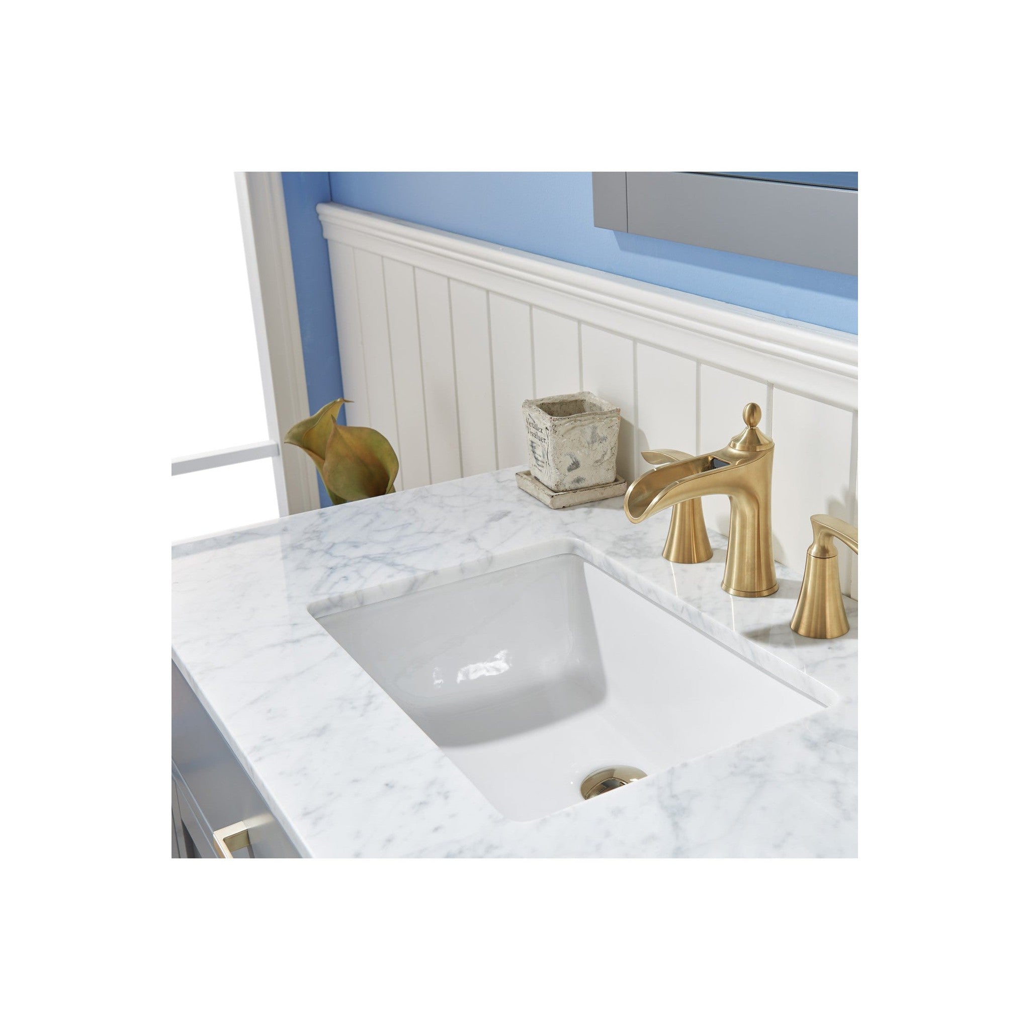 Ivy 36" Single Bathroom Vanity Set in Gray and Carrara White Marble Countertop with Mirror