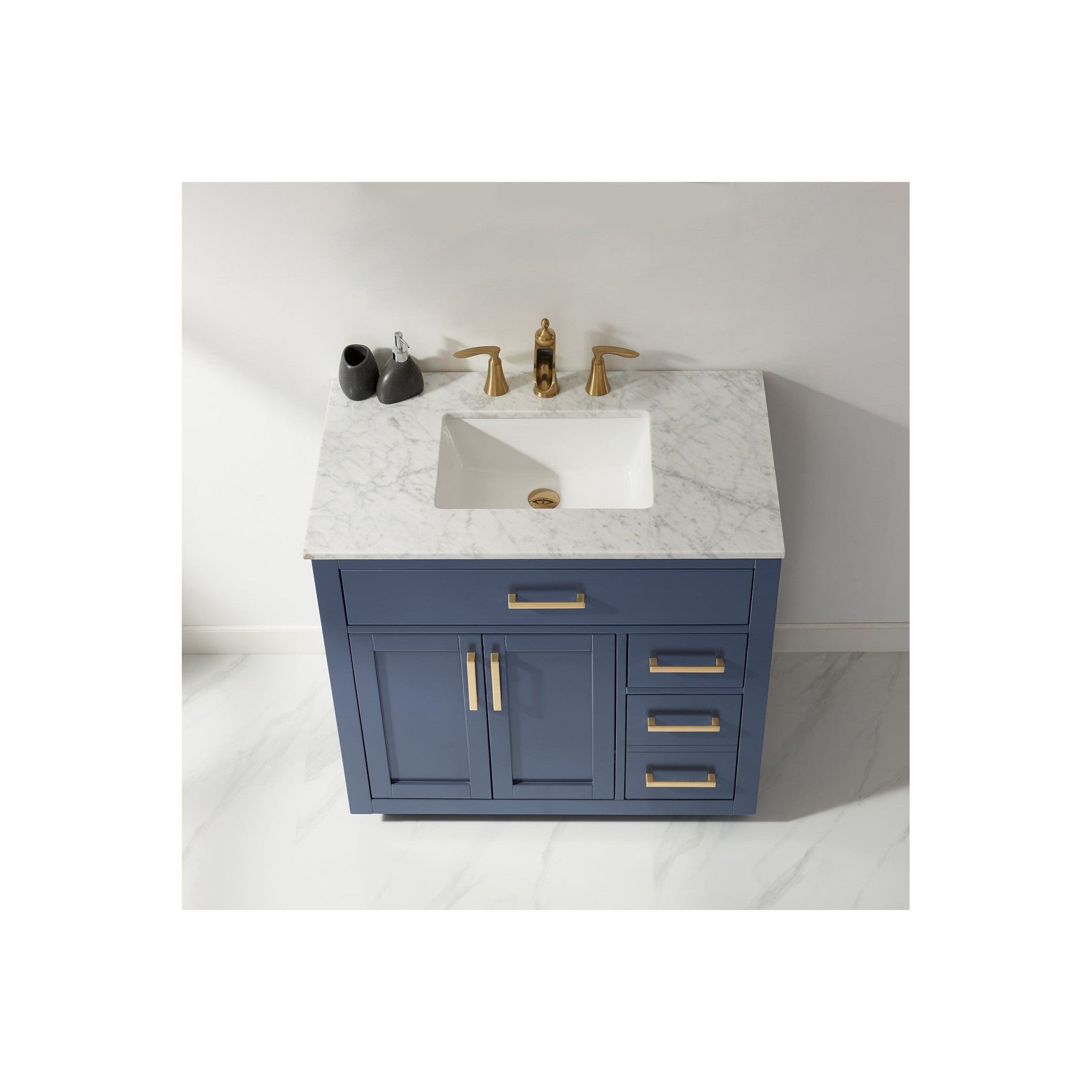 Ivy 36" Single Bathroom Vanity Set in Royal Blue and Carrara White Marble Countertop without Mirror